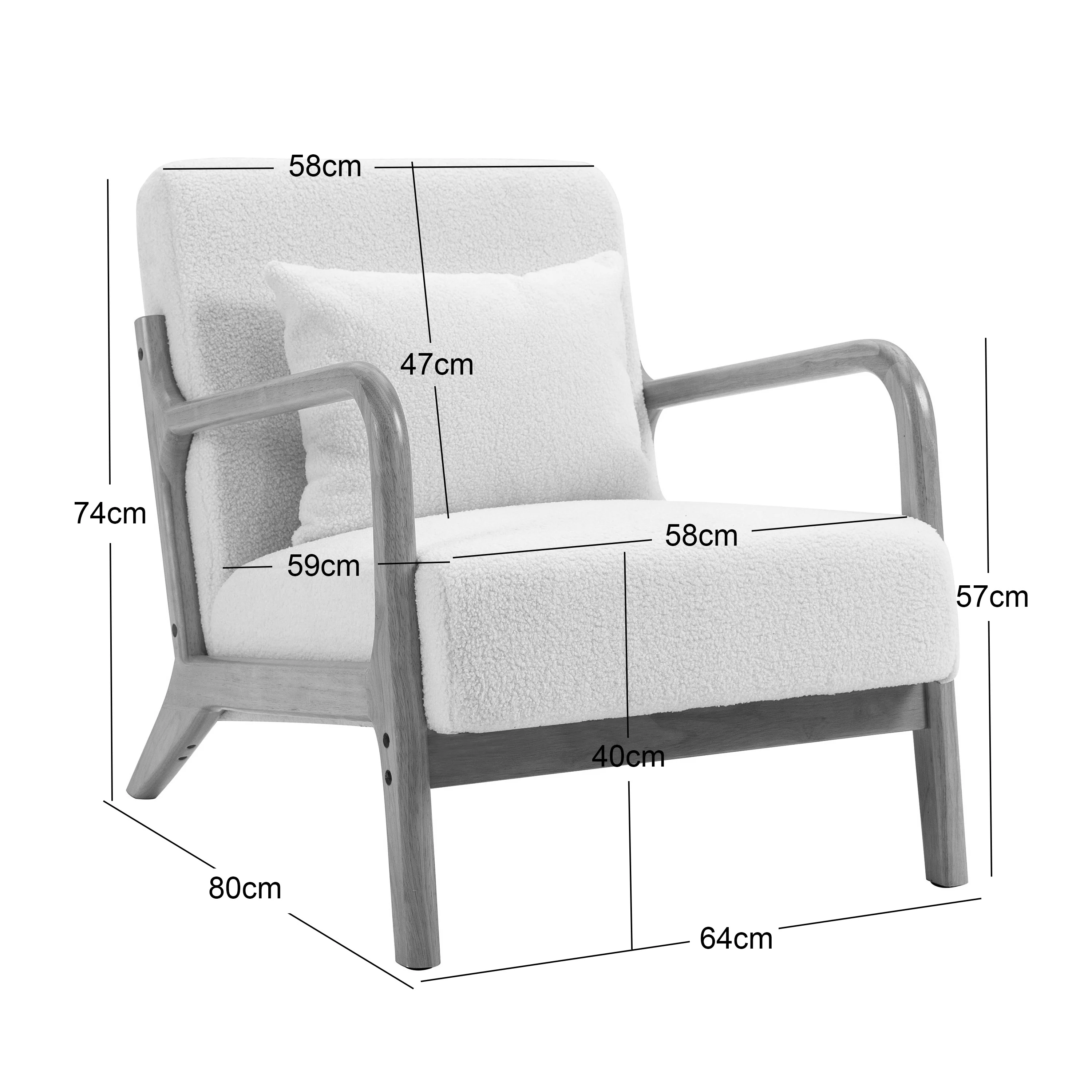 OHAMA - Fauteuil de salon en bois massif et velours côtelé beige - Image 4