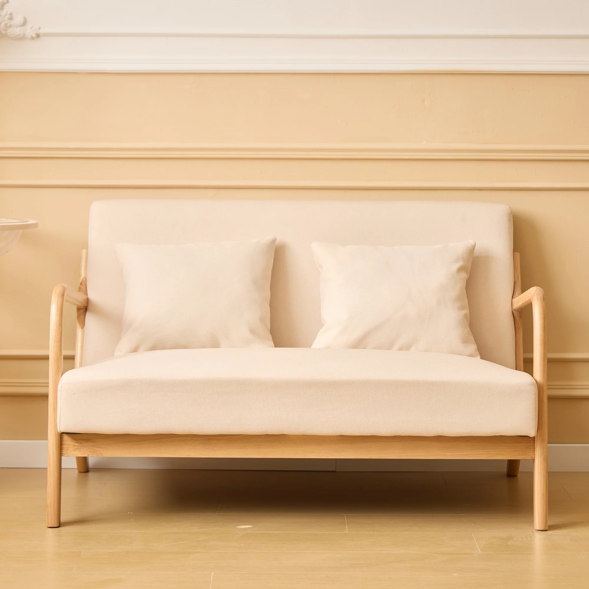 OHAMA - Banquette scandinave 2 places en bois et tissu beige - Image 3