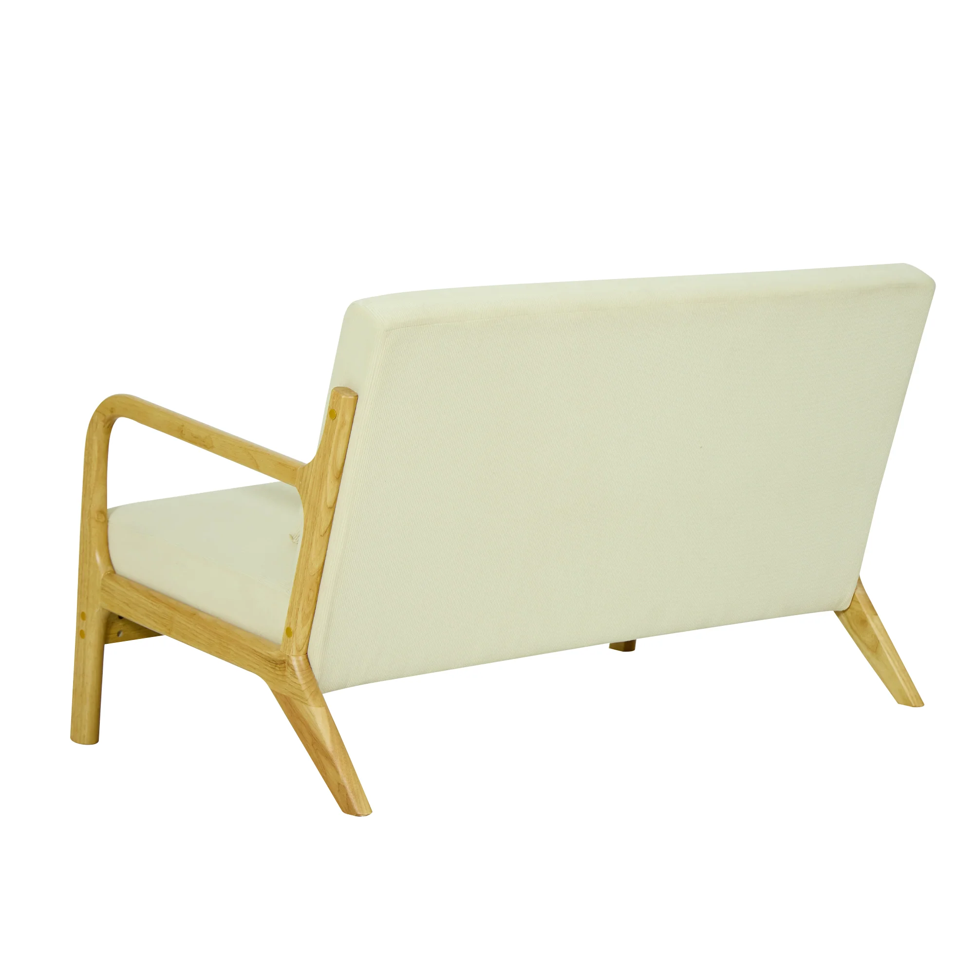 OHAMA - Banquette scandinave 2 places en bois et velours côtelé beige - Image 6