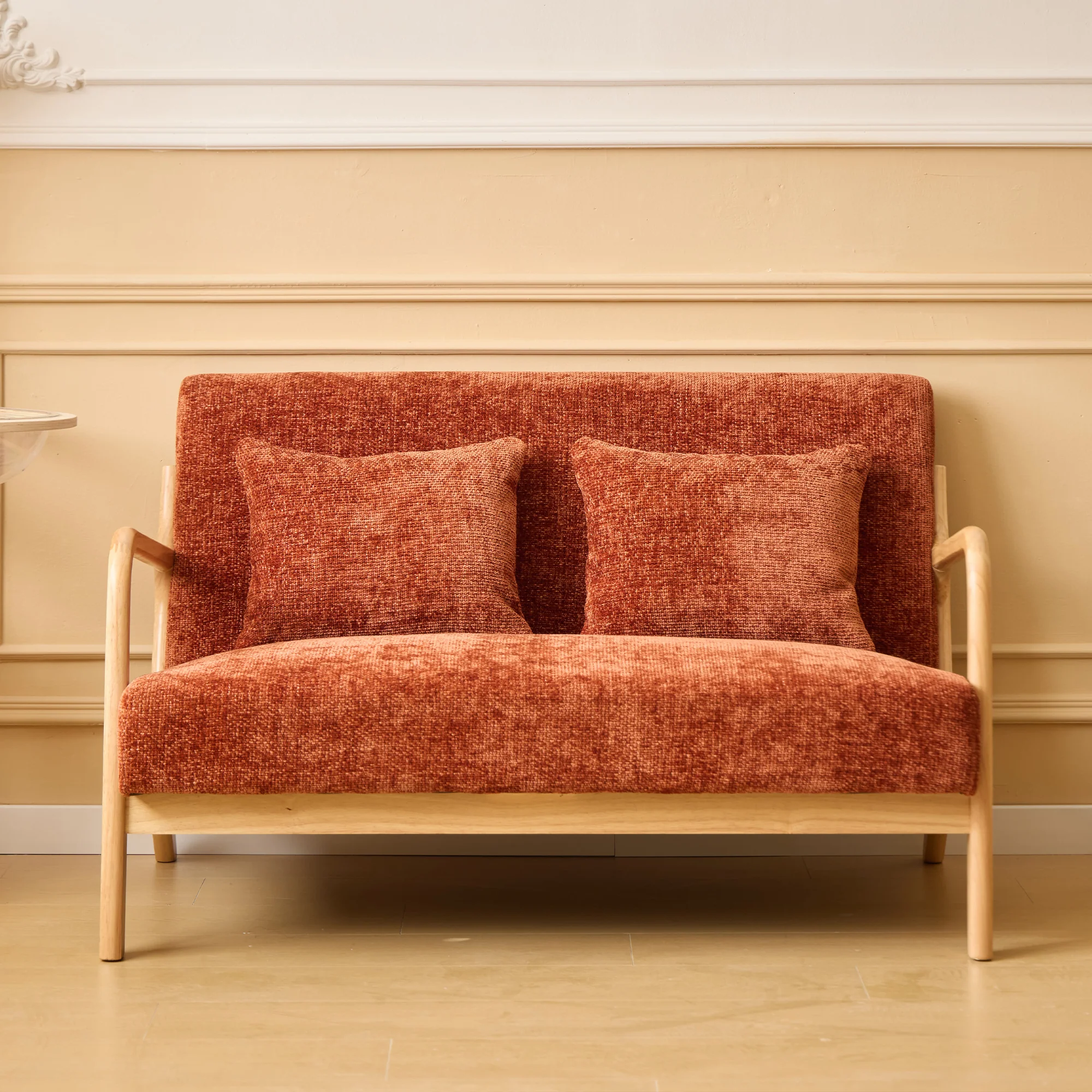 OHAMA - Banquette scandinave 2 places en bois et tissu terracotta - Image 3