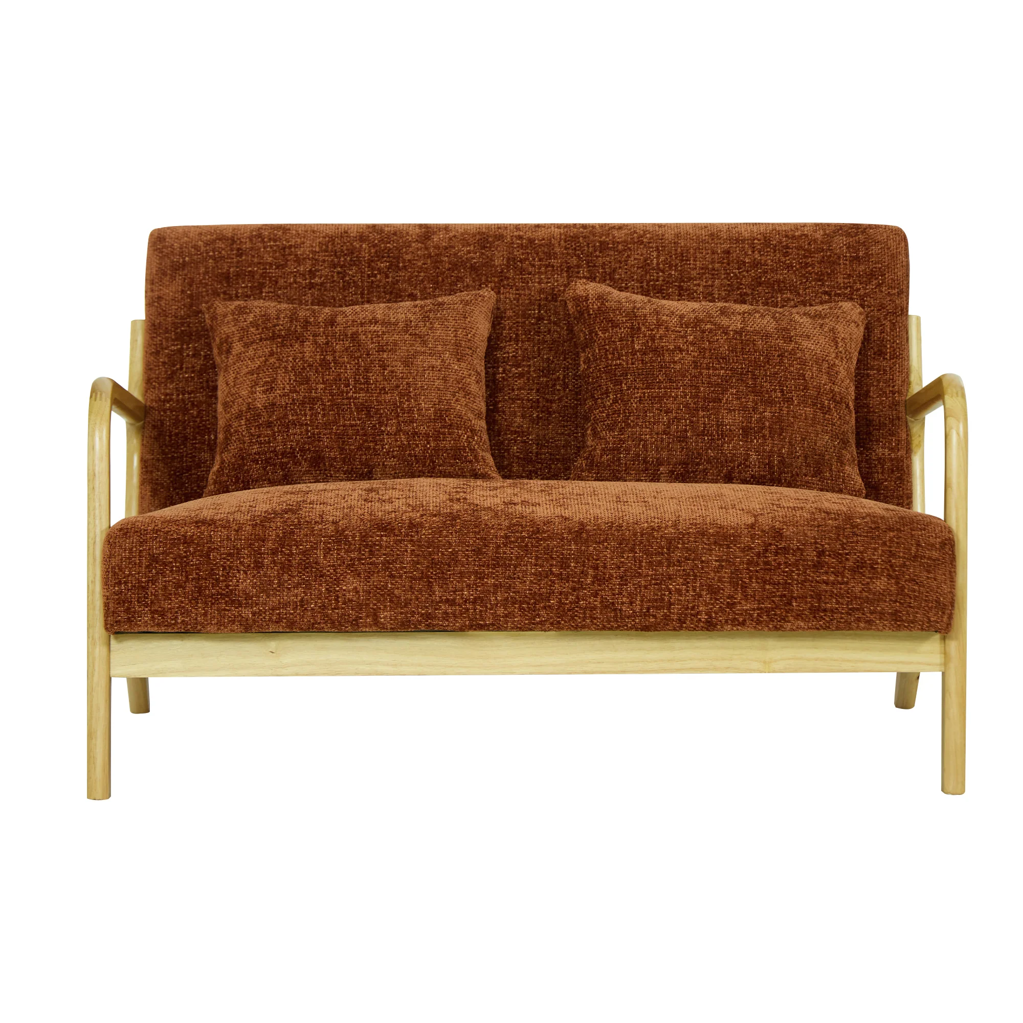 OHAMA - Banquette scandinave 2 places en bois et tissu terracotta - Image 6