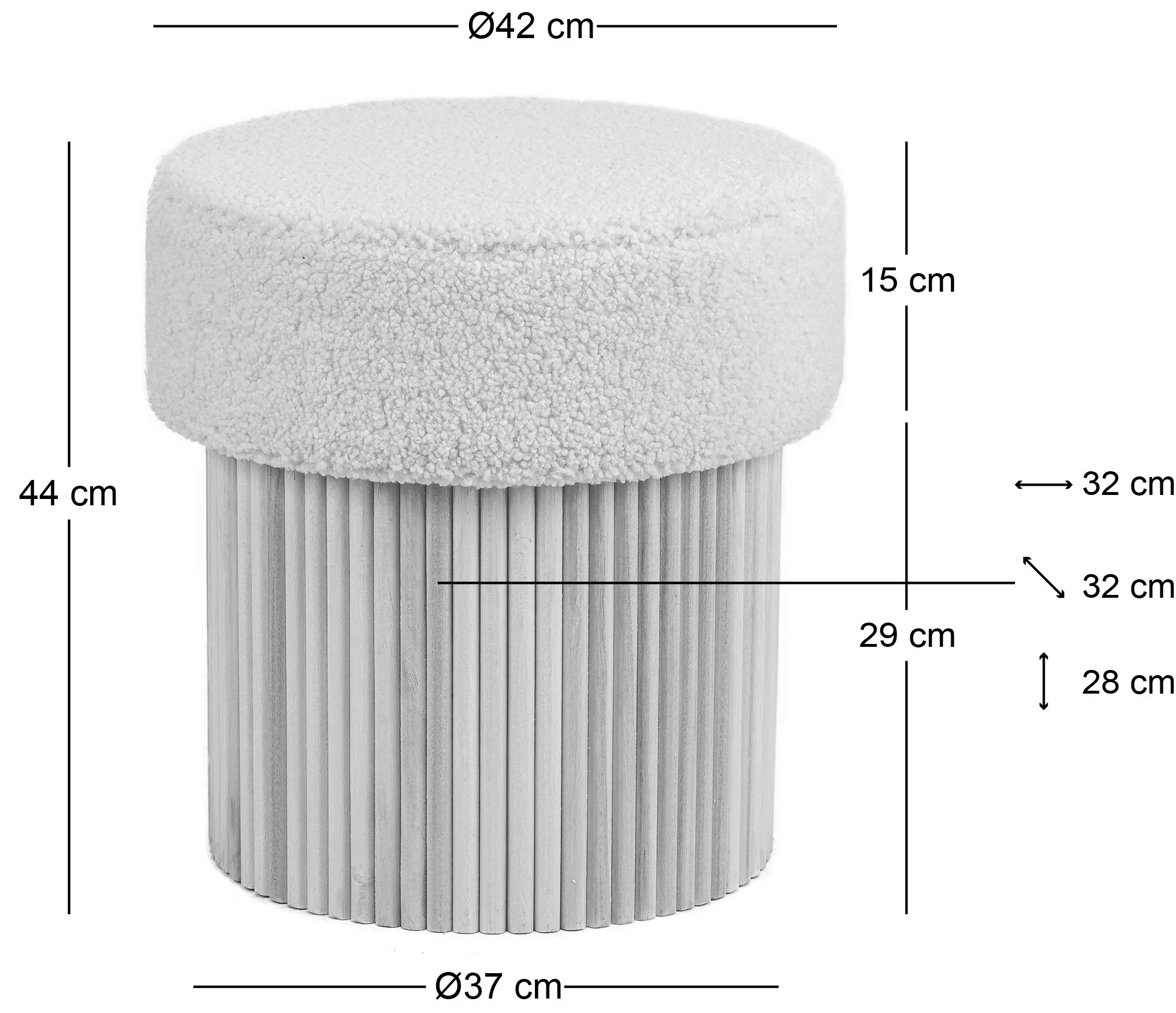 OTSU - Pouf en bouclettes blanches et base en bois - Image 5