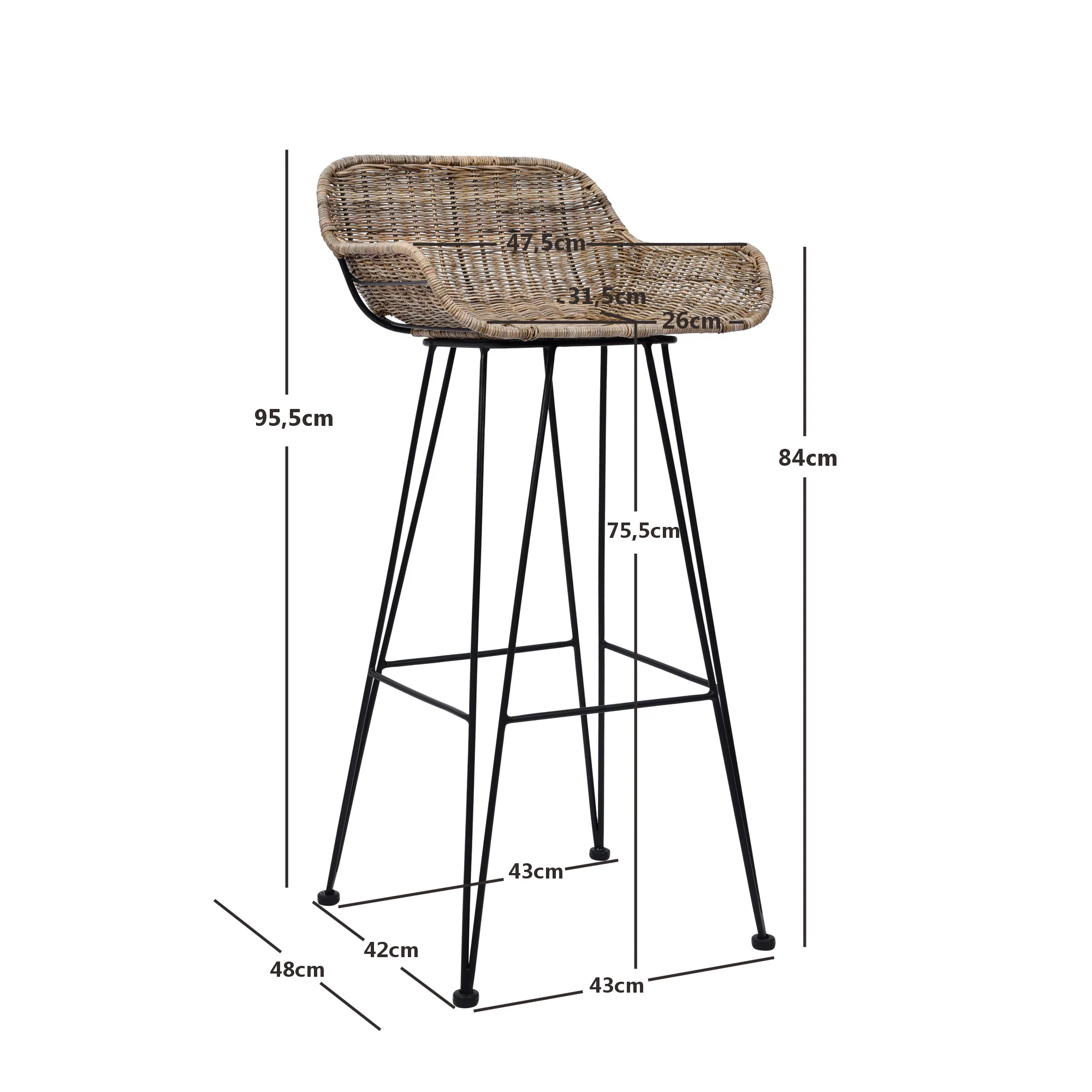 REOK - Lot de 2 tabourets de bar en métal et fibres naturelles - Image 4