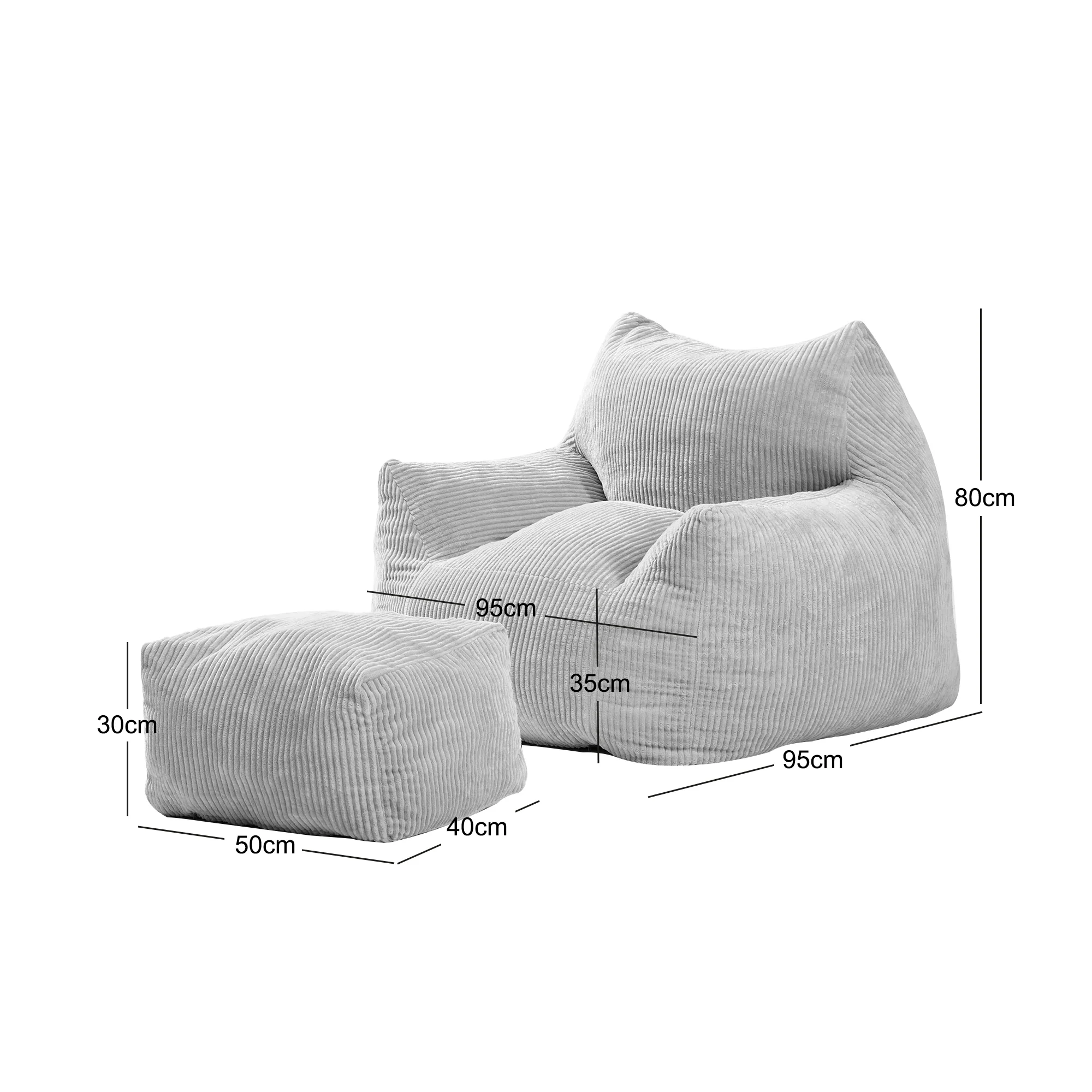 SABY - Pouf et repose pieds en velours côtelé bleu - Image 4