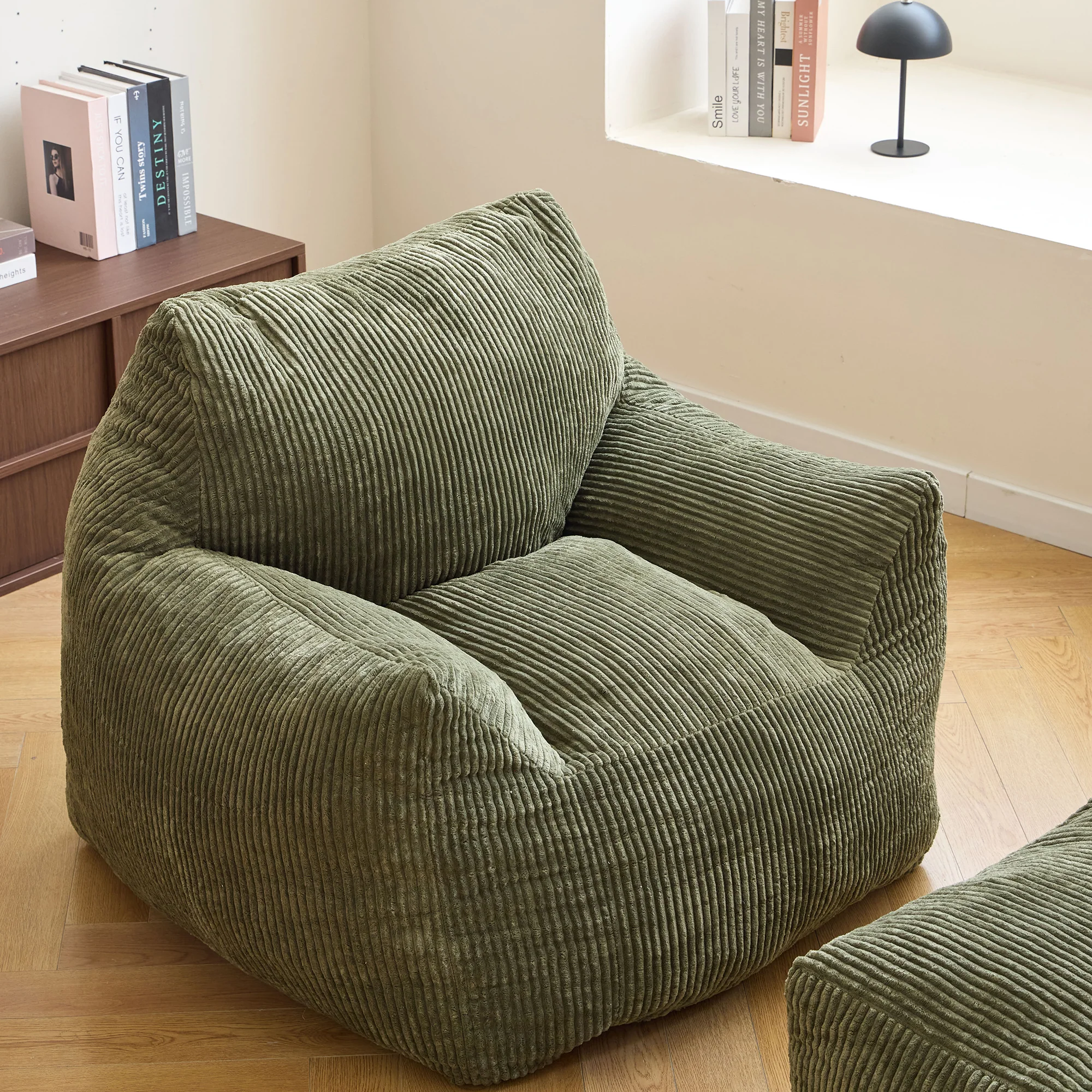 SABY - Pouf et repose pieds en velours côtelé vert - Image 2