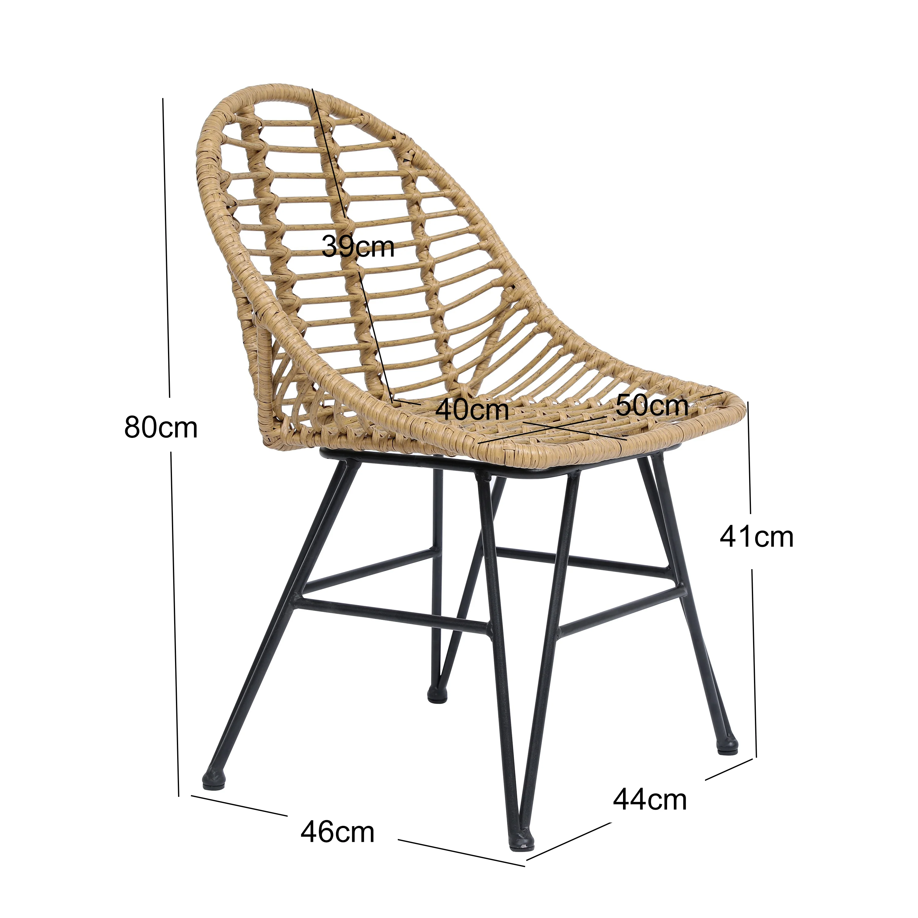 SAIGON - Lot de 4 chaises en métal et rotin - Image 5