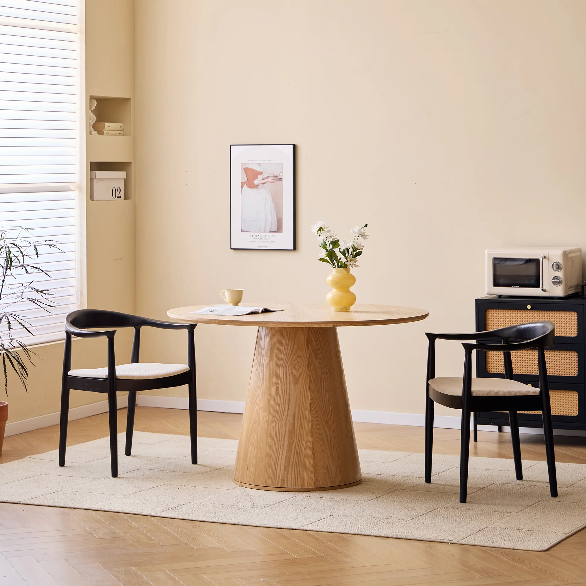 SALTA - Lot de 2 chaises de salle a manger en bois massif noir et tissu beige - Image 2