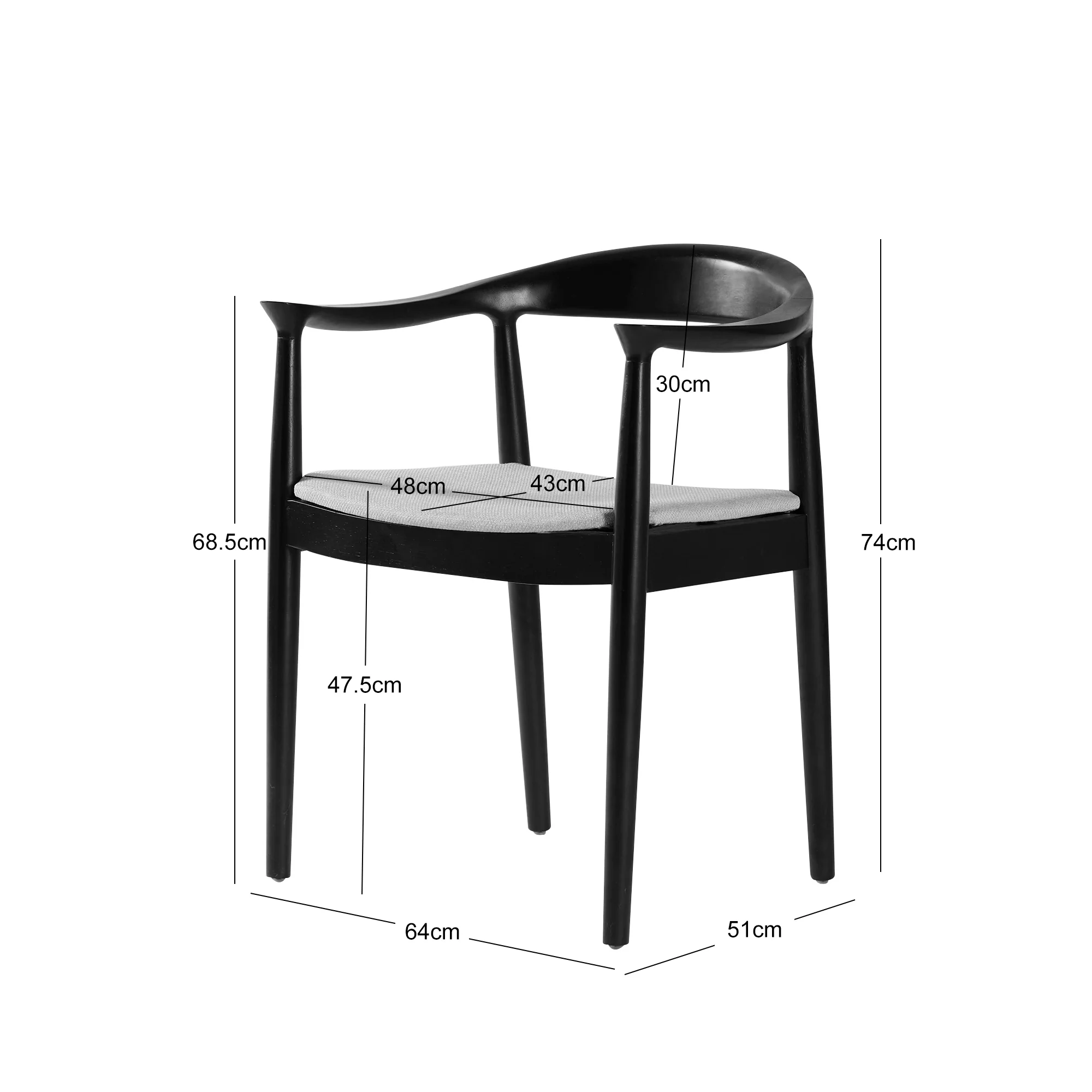 SALTA - Lot de 2 chaises de salle a manger en bois massif noir et tissu beige - Image 4