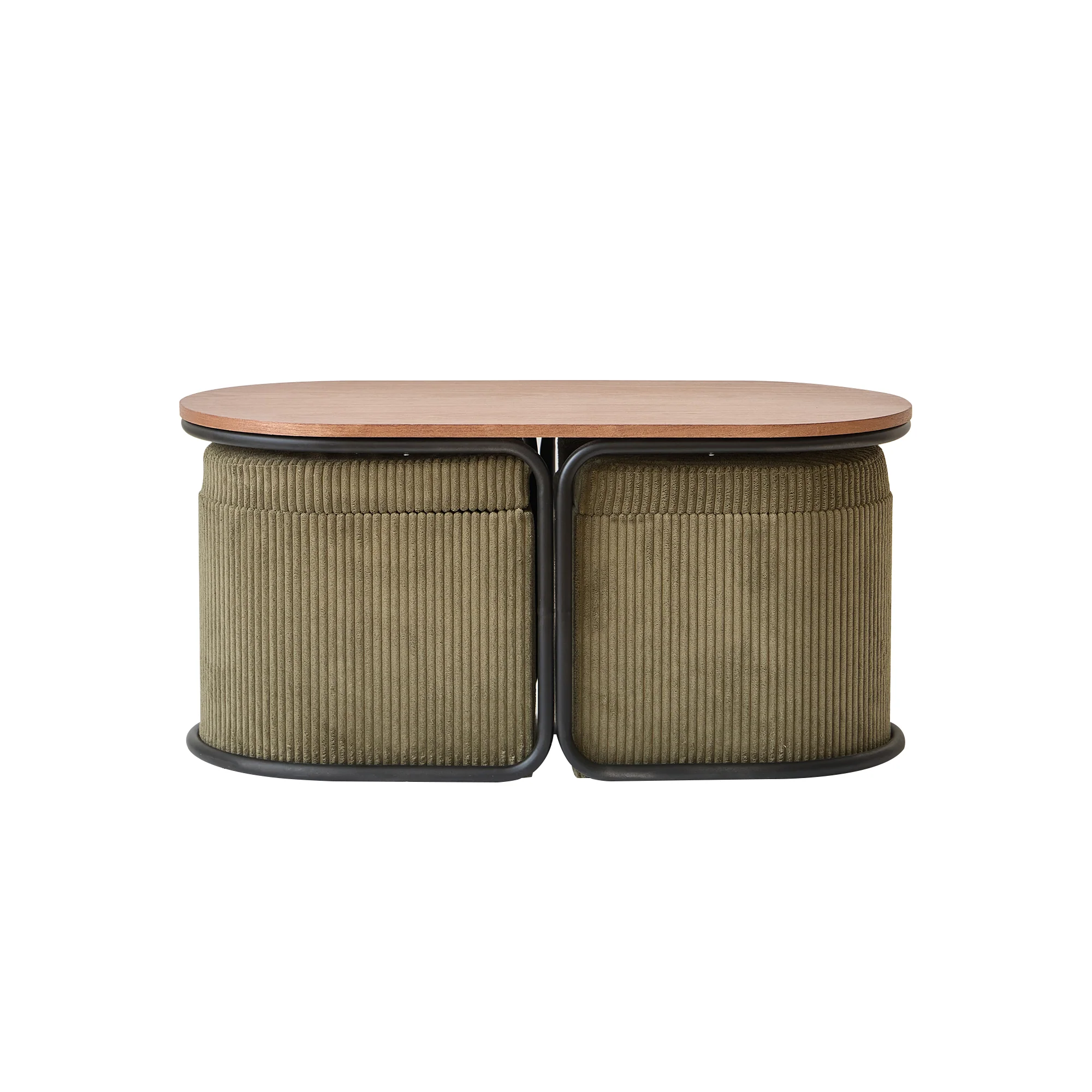 SENJA - Set d'une table basse en bois et 2 poufs en velours côtelé vert - Image 10