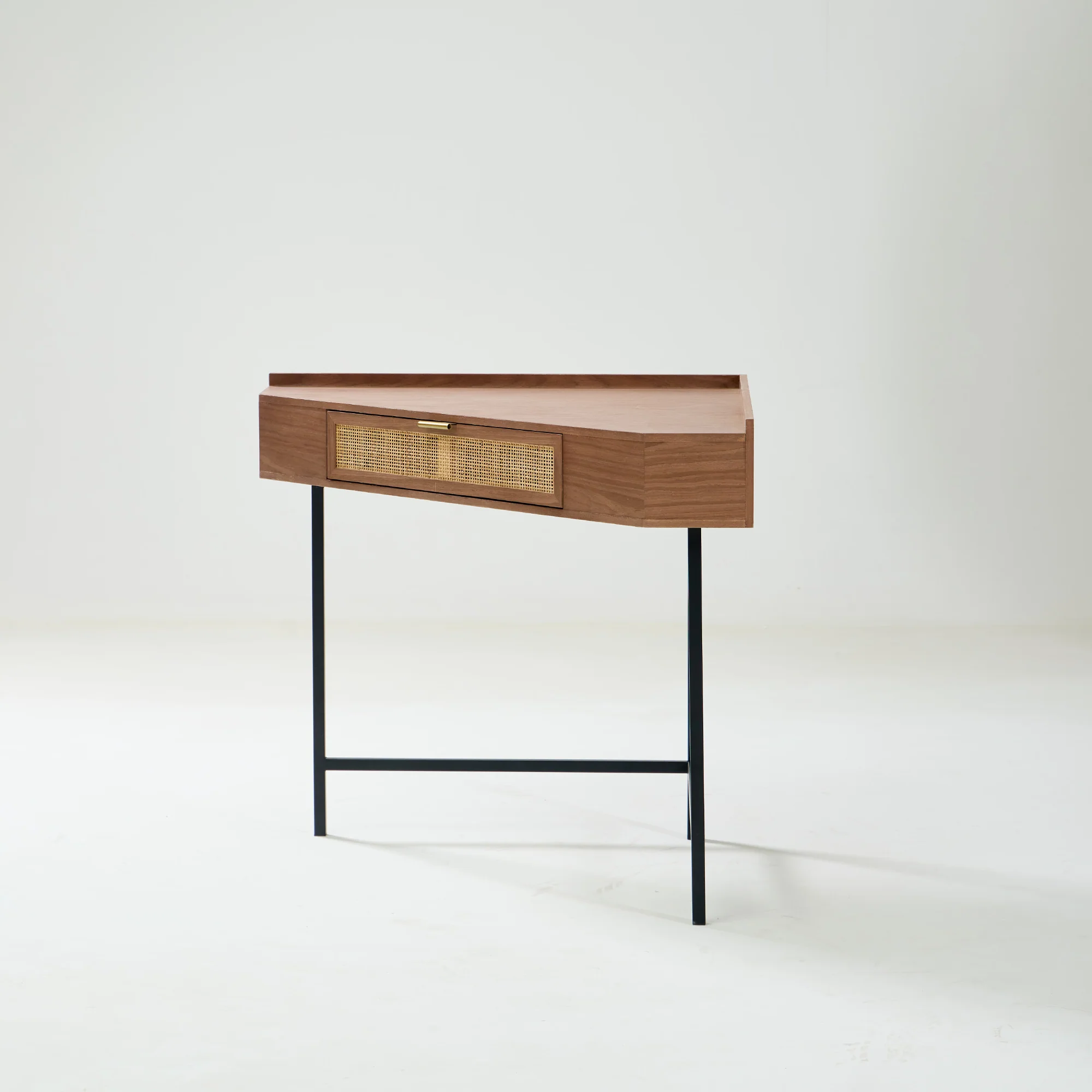 SETO - Bureau d'angle en bois de noyer et rotin 1 tiroir - Image 6