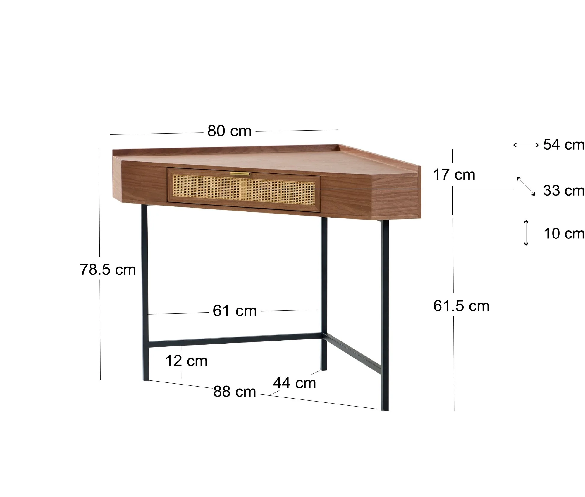 SETO - Bureau d'angle en bois de noyer et rotin 1 tiroir - Image 8