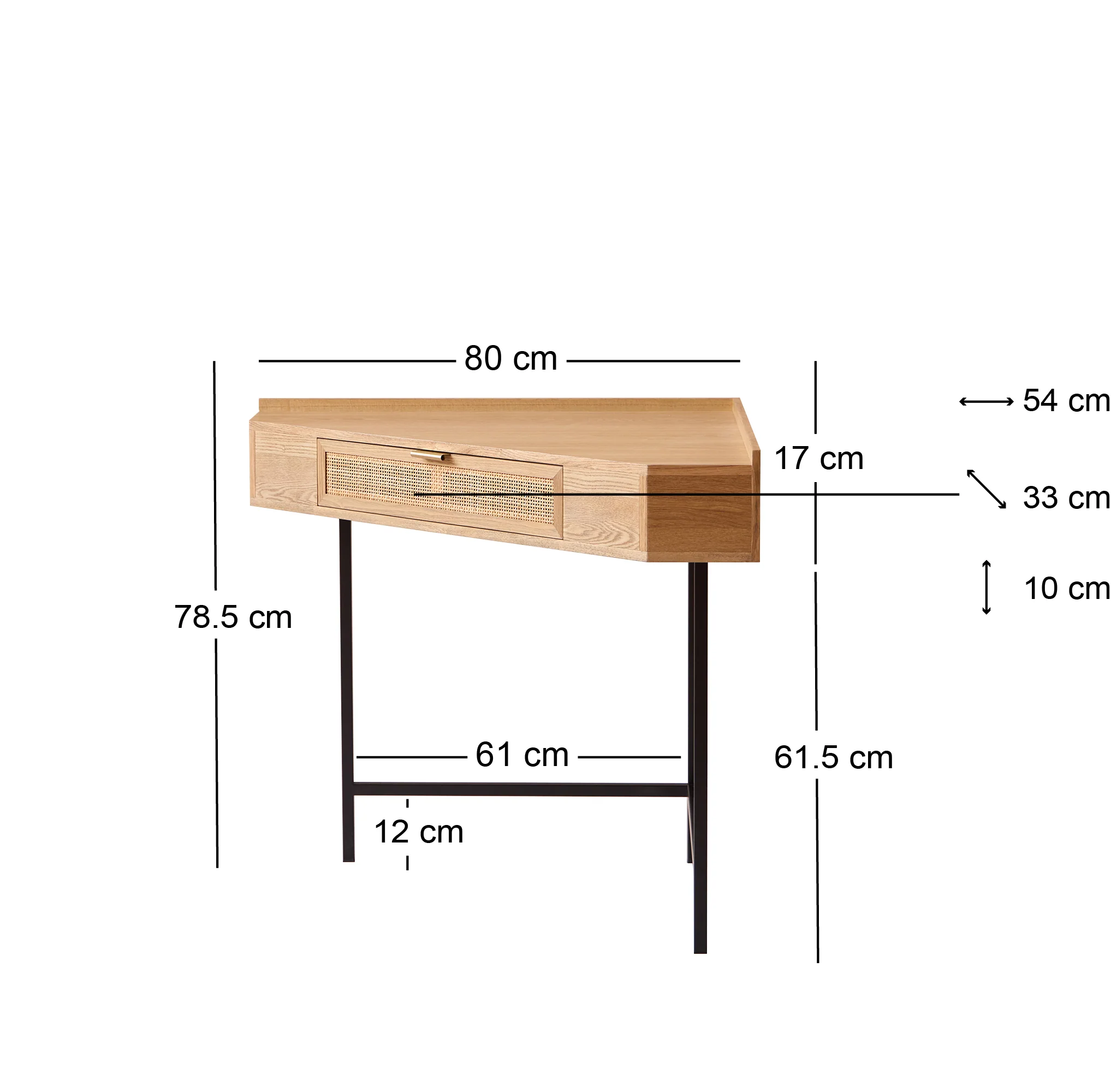 SETO - Bureau d'angle en bois et rotin 1 tiroir - Image 4