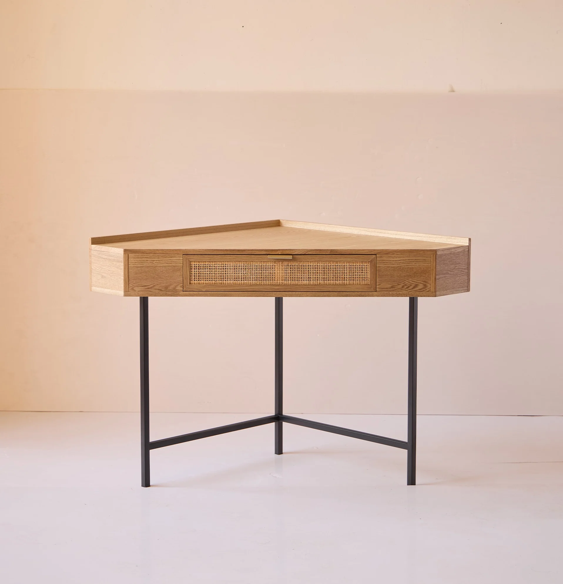 SETO - Bureau d'angle en bois et rotin 1 tiroir - Image 5