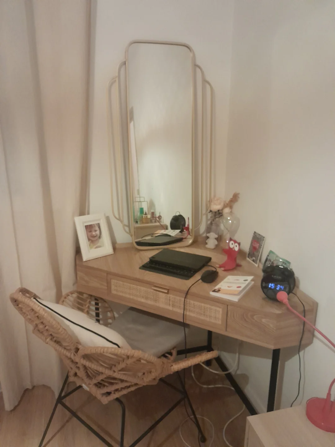SETO - Bureau d'angle en bois et rotin 1 tiroir - Image 9