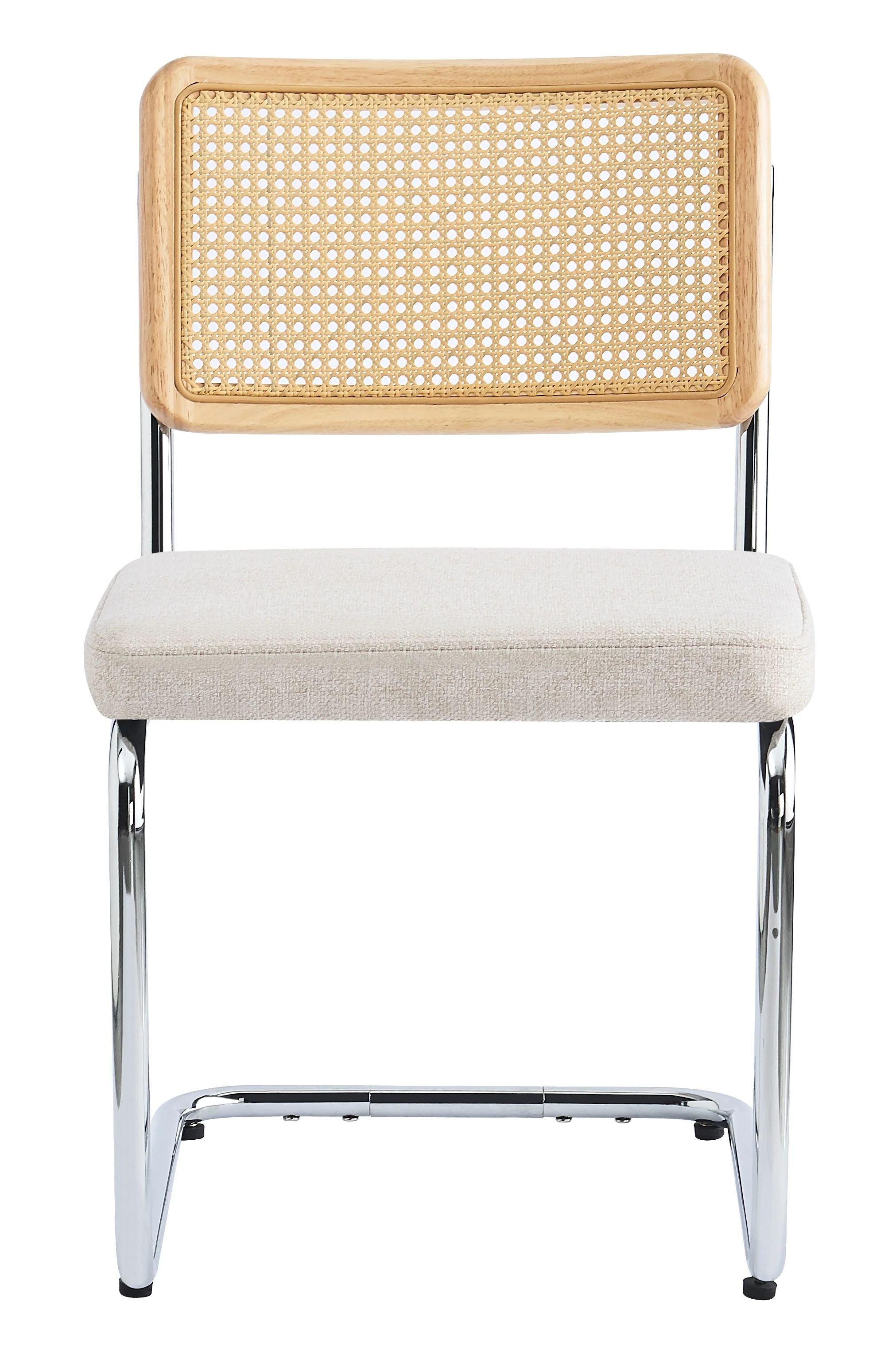 SOFIA - Lot de 2 chaises en métal et cannage avec assise en tissu beige - Image 3