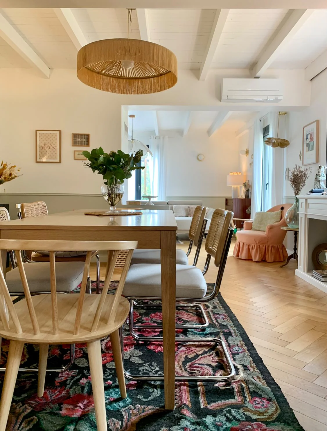 SOFIA - Lot de 2 chaises en métal et cannage avec assise en tissu beige - Image 7