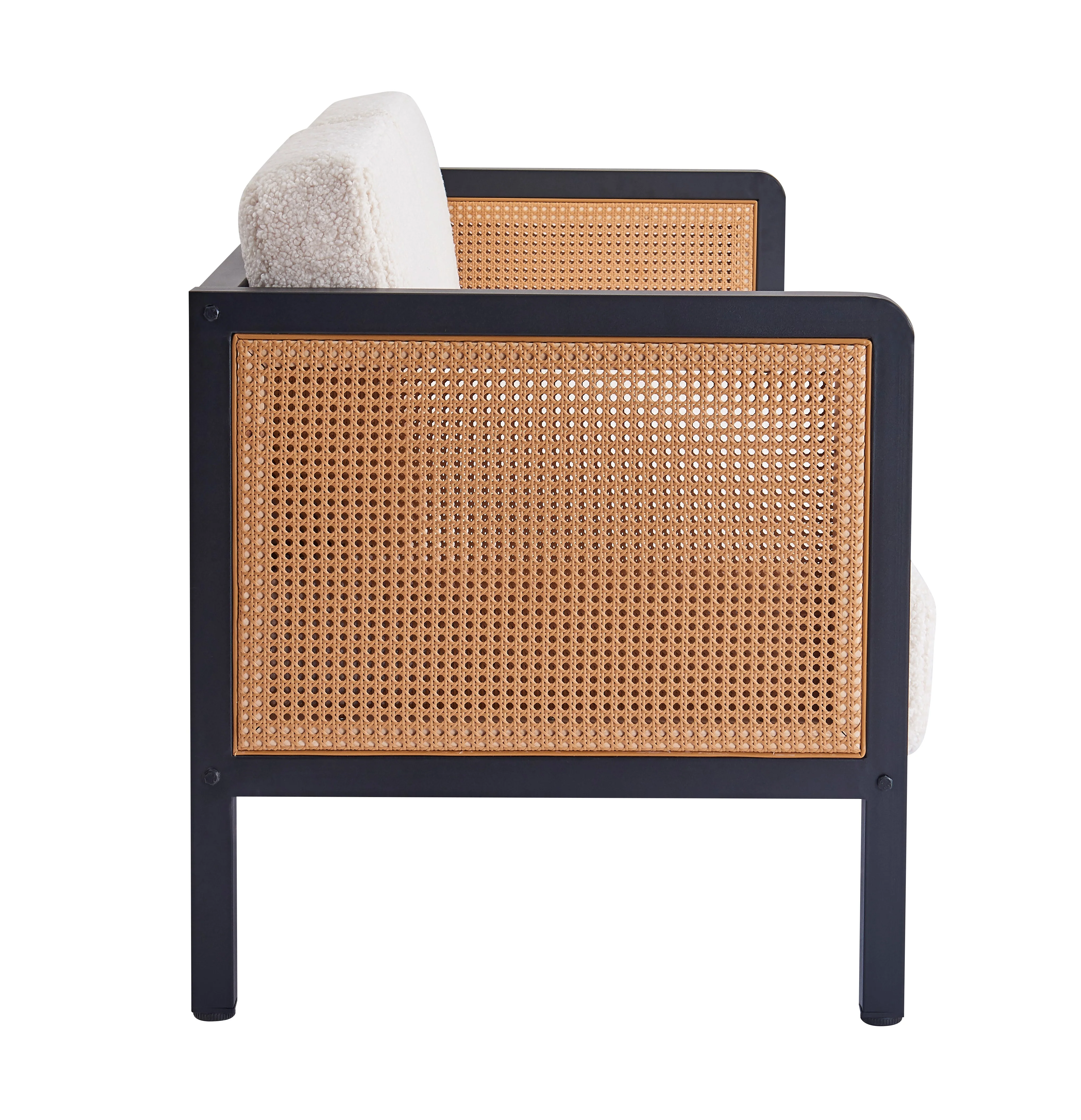 OREBRO - Canape 2/3 personnes en cannage et bouclettes blanches - Image 7