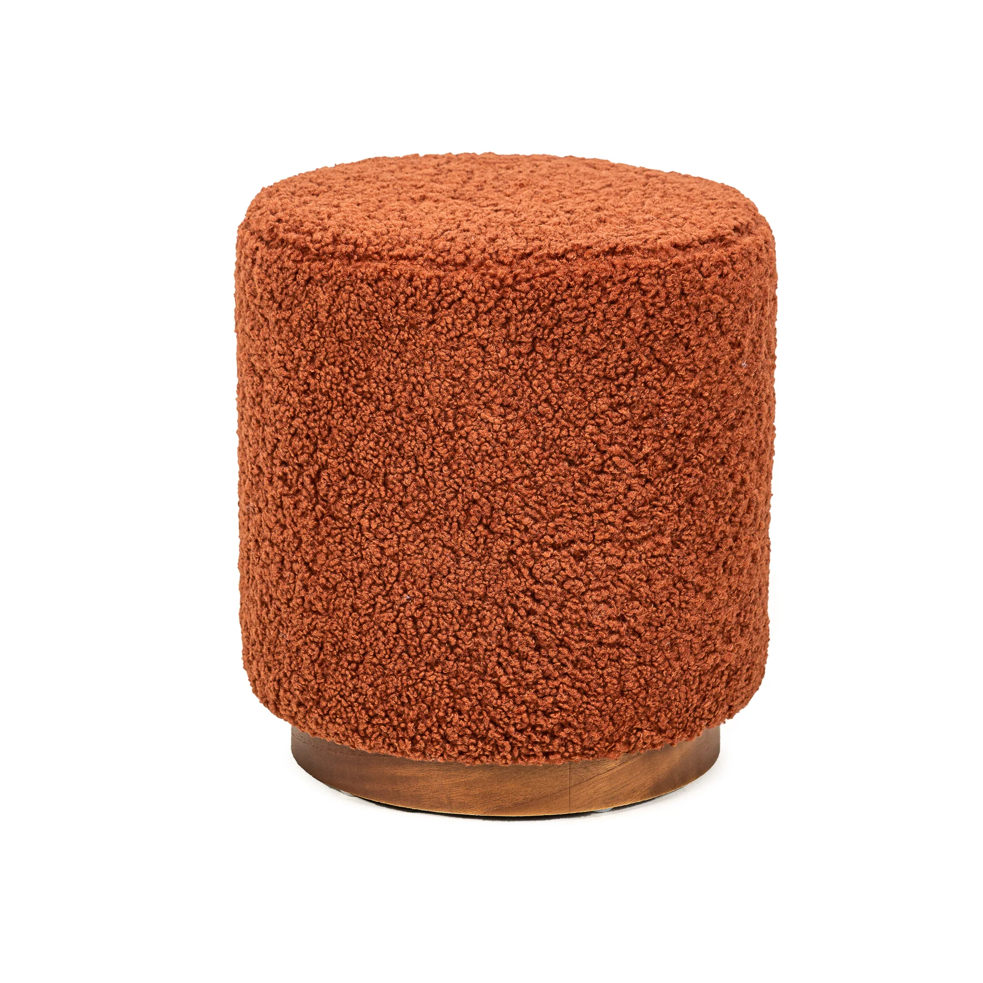 SOKA - Pouf en bouclettes terracotta et base en bois - Image 4