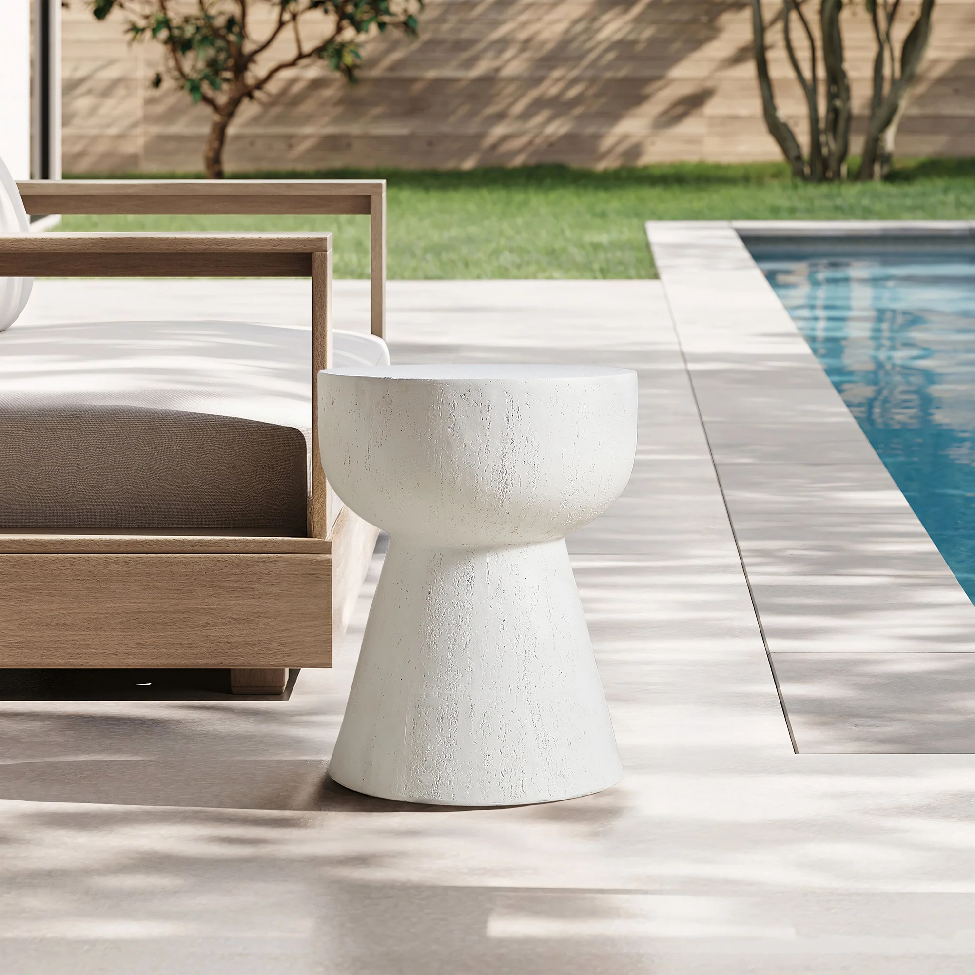 SORSELE - Table d'appoint bout de canapé intérieur extérieur en magnesite Blanc - Image 5