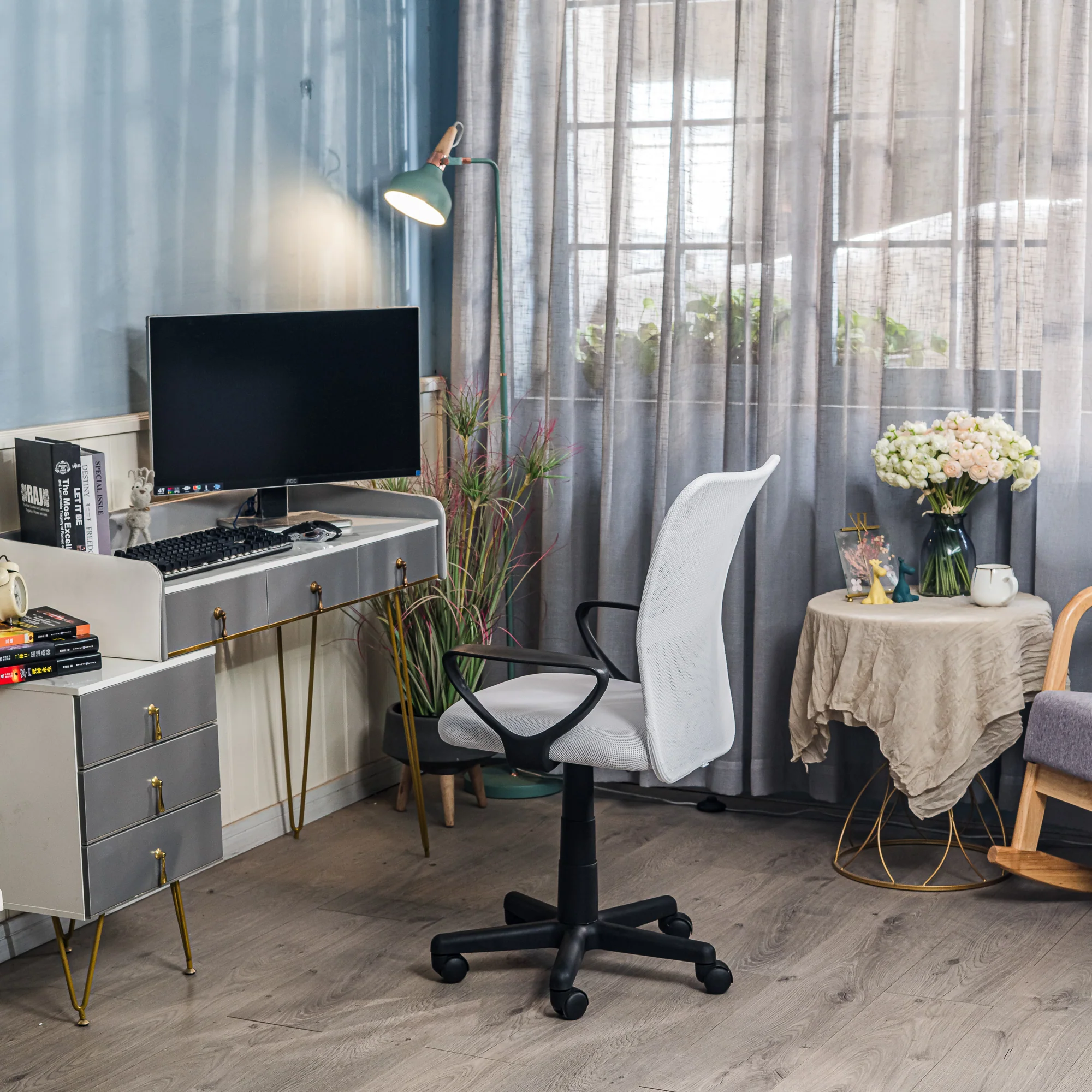 STACY - Chaise de bureau réglable en tissu blanc - Image 3