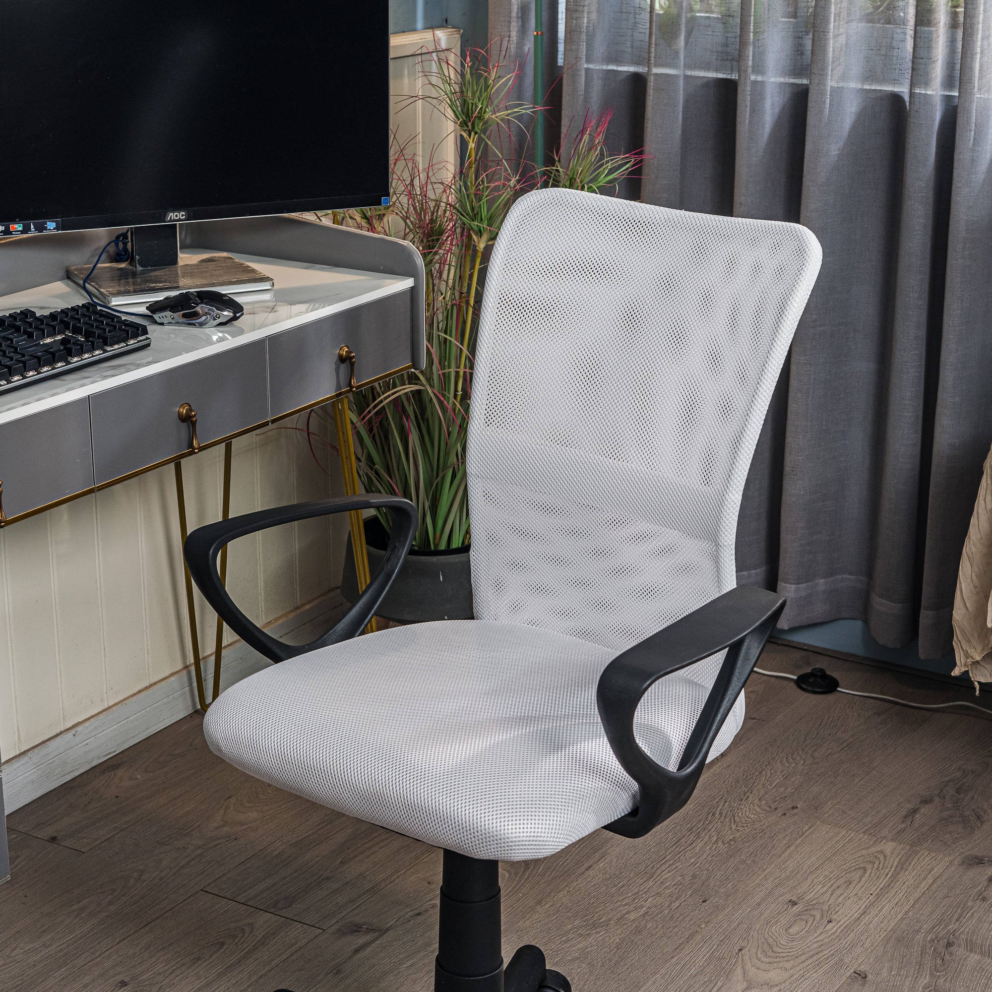 STACY - Chaise de bureau réglable en tissu blanc - Image 6