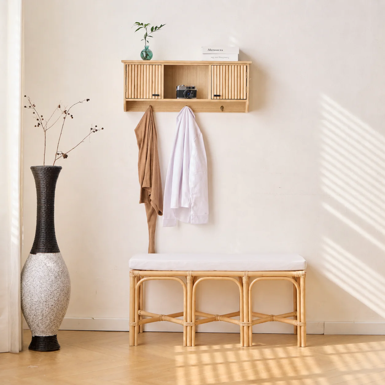 SULAWESI - Banc en rotin naturel et tissu beige - Image 2