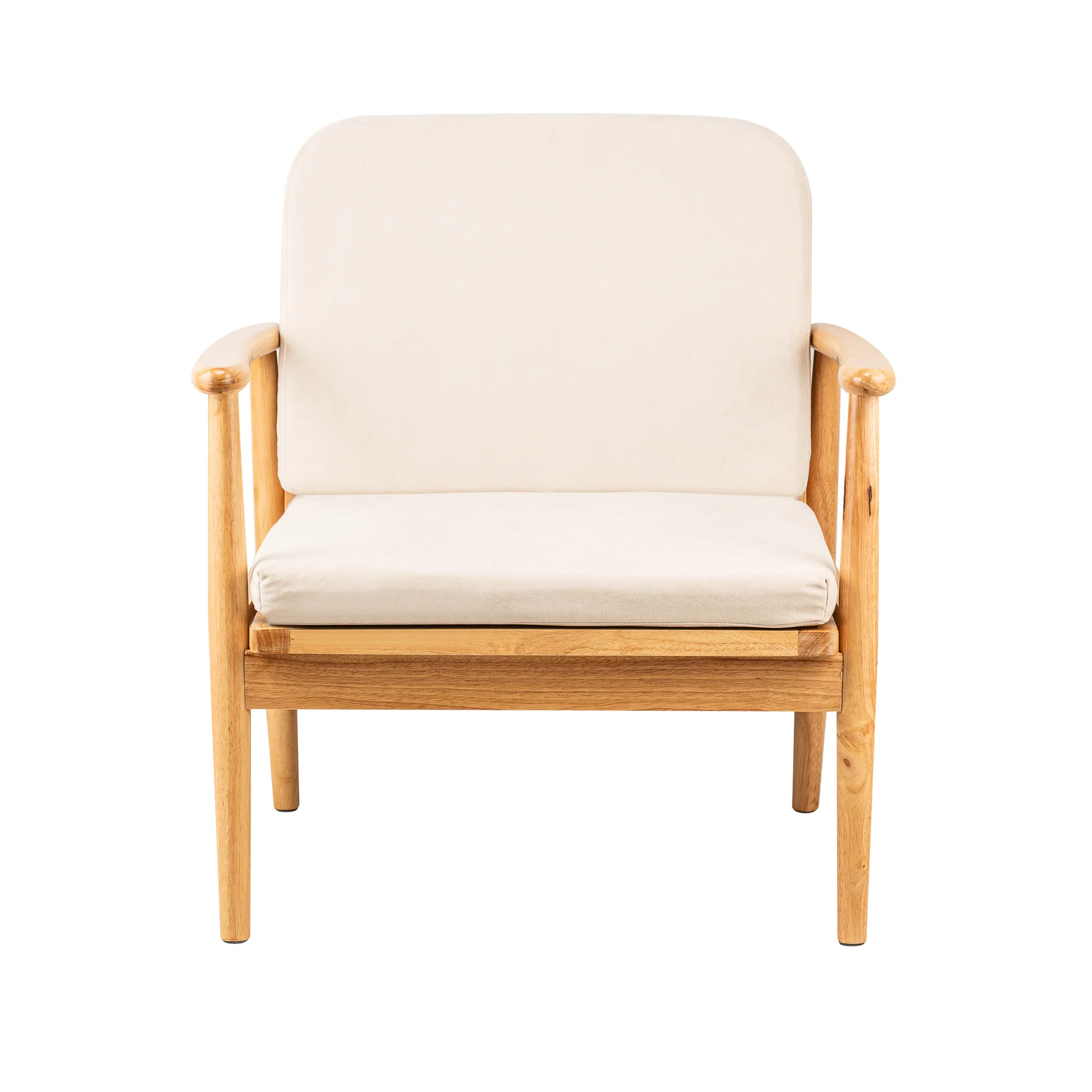 SURABAYA - Fauteuil de salon en bois massif et tissu beige - Image 7