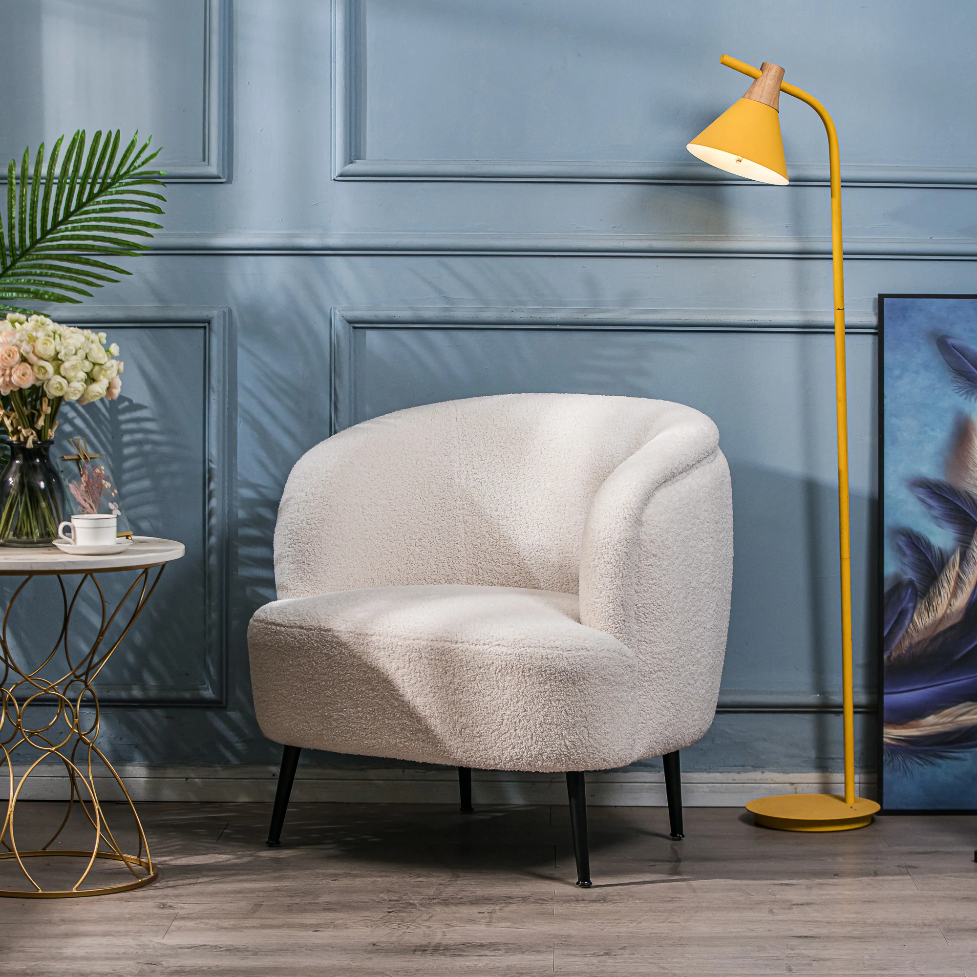 SVEN - Fauteuil de salon en métal et bouclettes blanches - Image 6