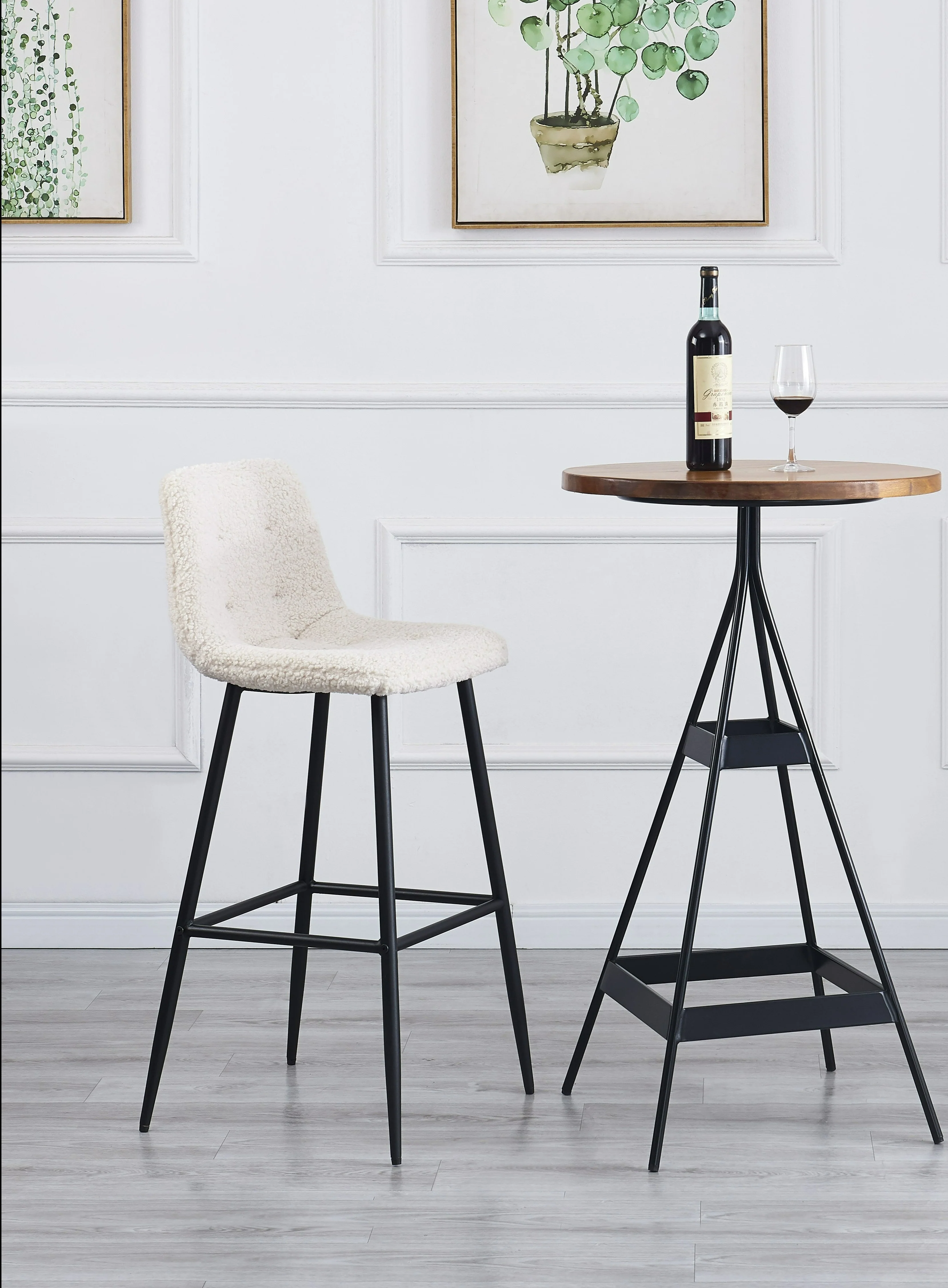BJORN - Lot de 2 tabourets de bar en métal et bouclettes blanches - Image 2