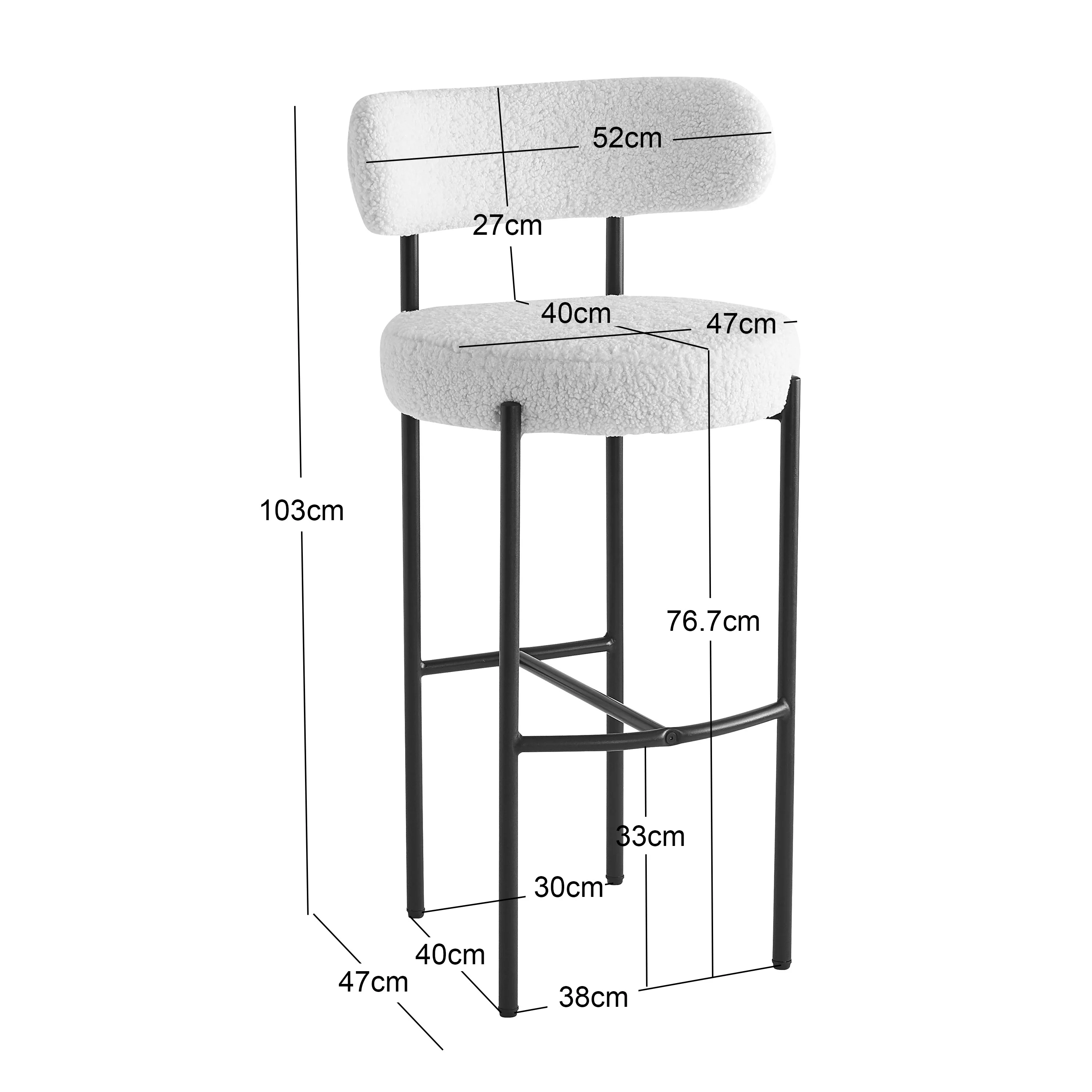 LARS - Lot de 2 tabourets de bar en métal et velours beige - Image 5