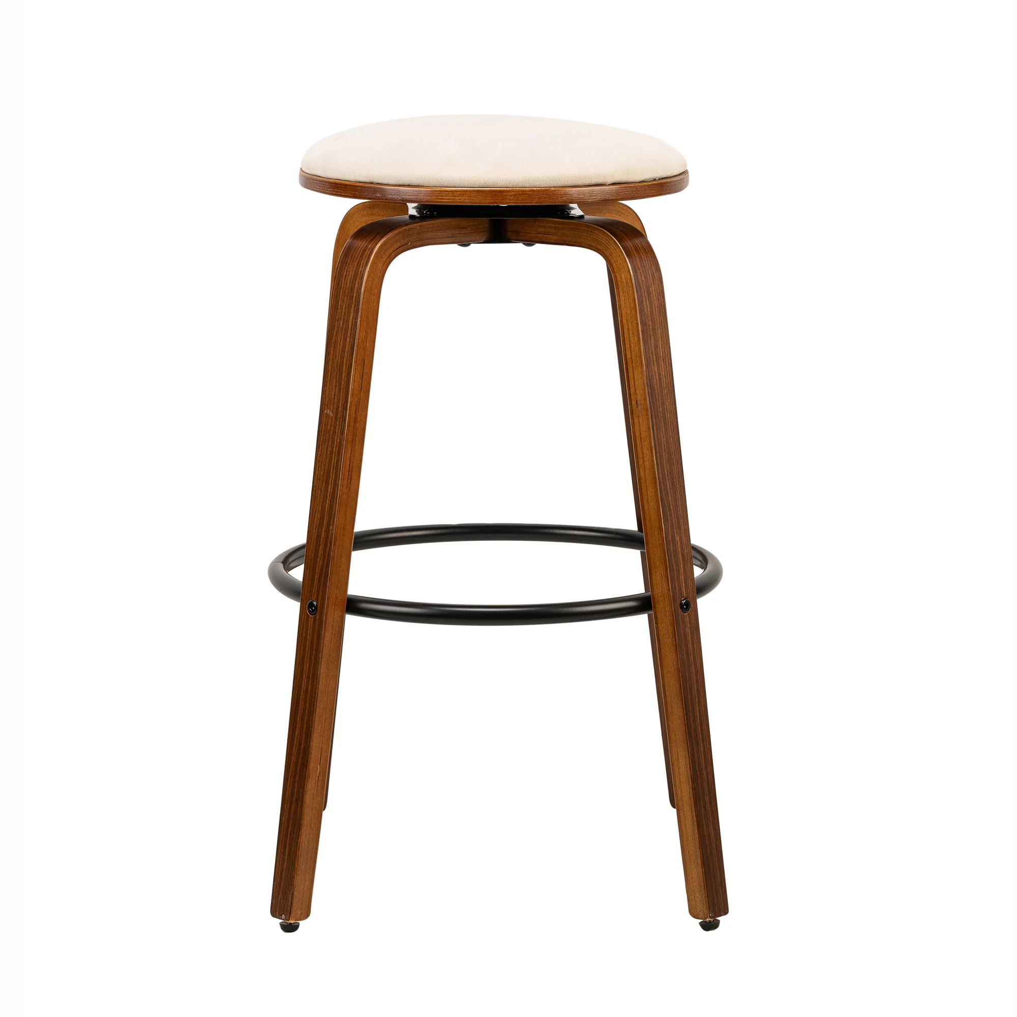MORENO - Lot de 2 tabourets de bar en bois et velours beige - Image 6