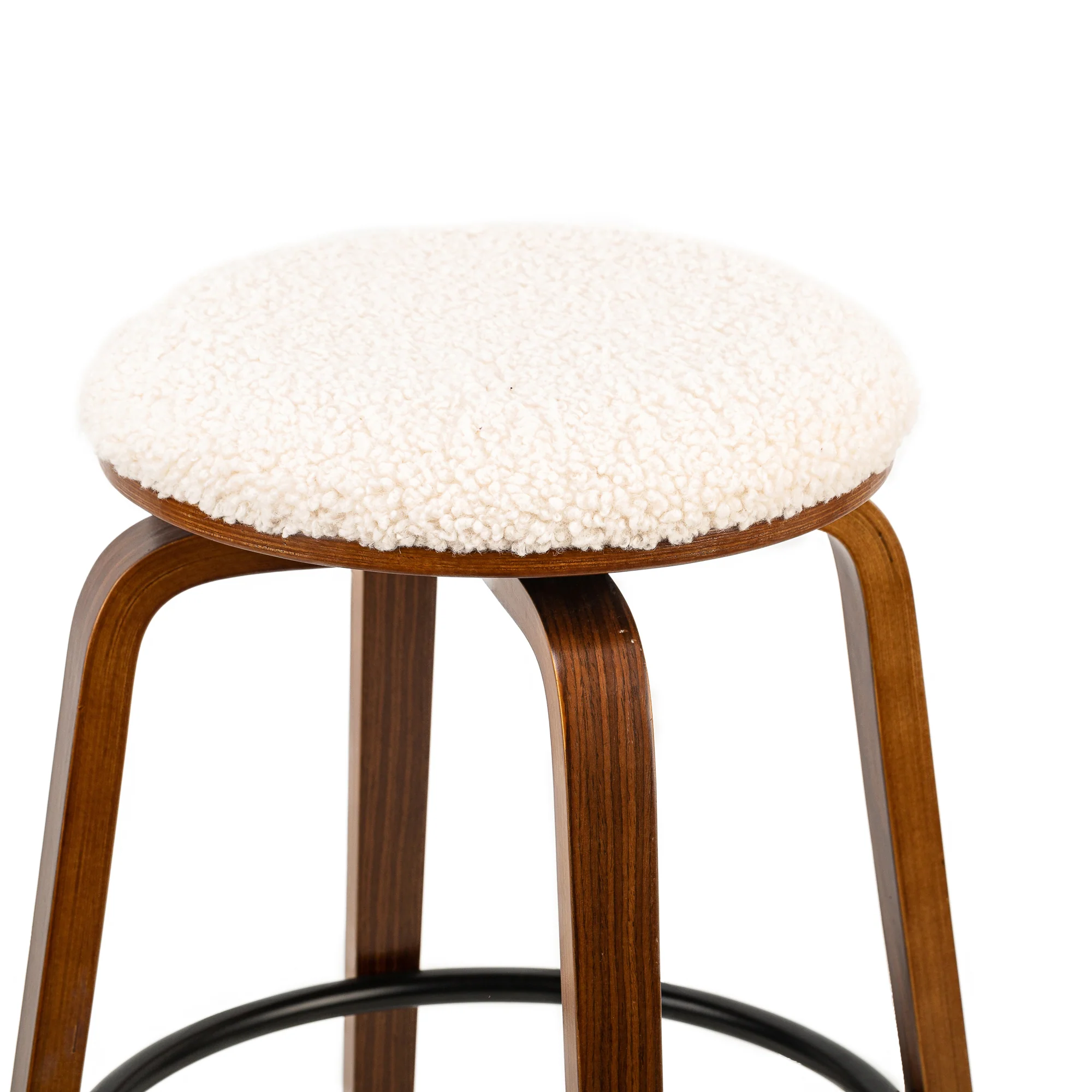 MORENO - Lot de 2 tabourets de bar en bois et bouclettes blanches - Image 6