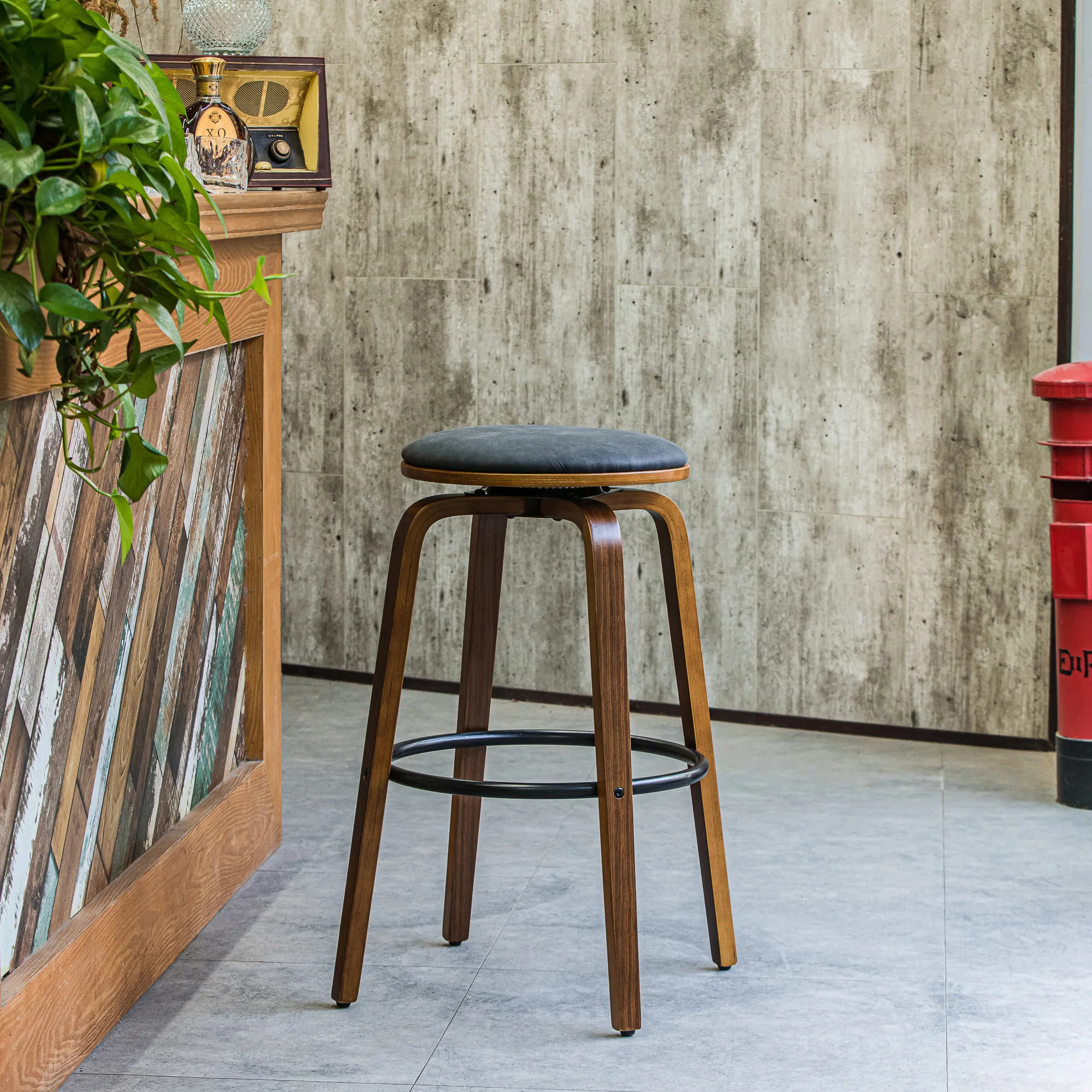MORENO - Lot de 2 tabourets de bar en bois et suèdine noir - Image 4