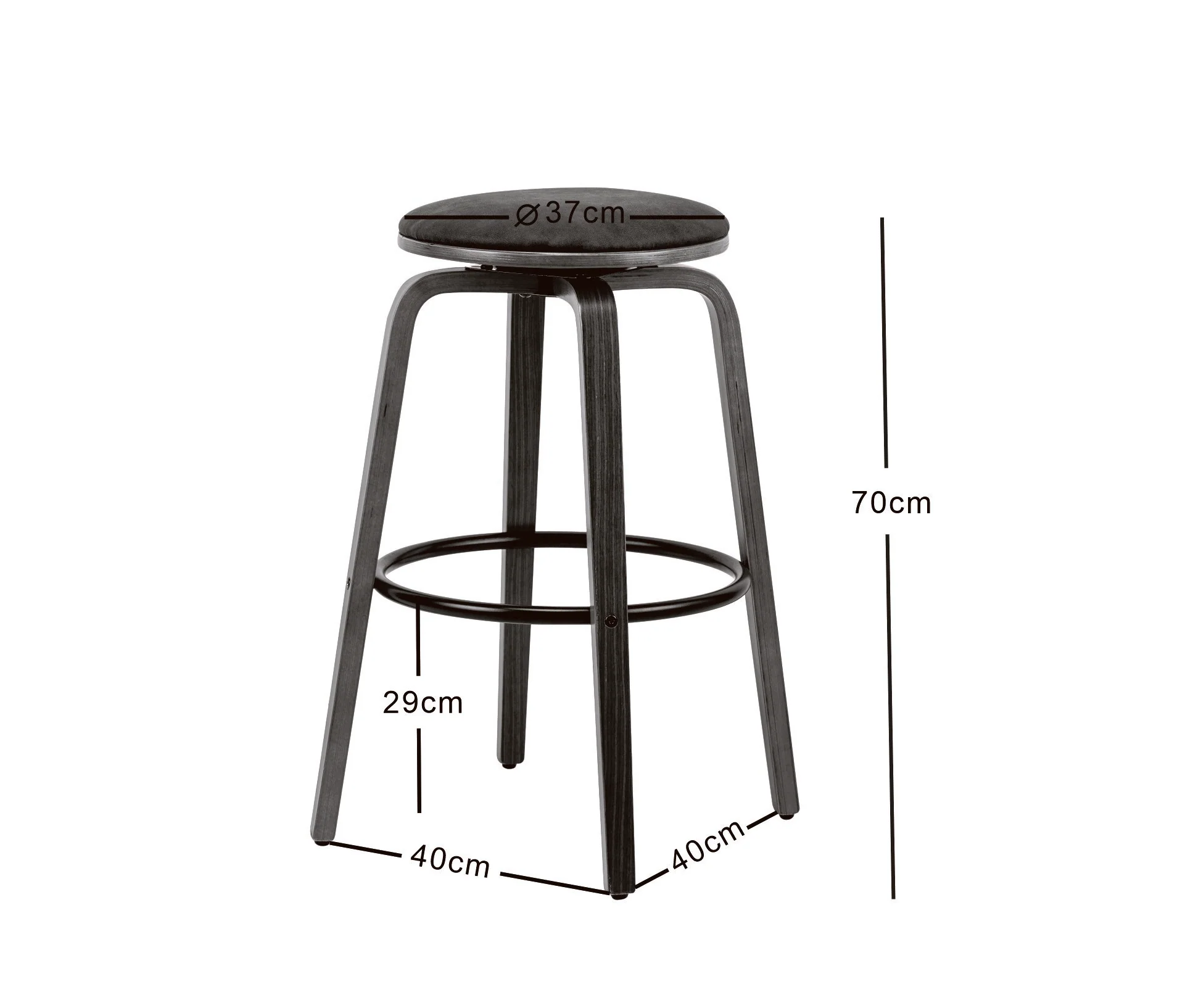 MORENO - Lot de 2 tabourets de bar en bois et suèdine noir - Image 5