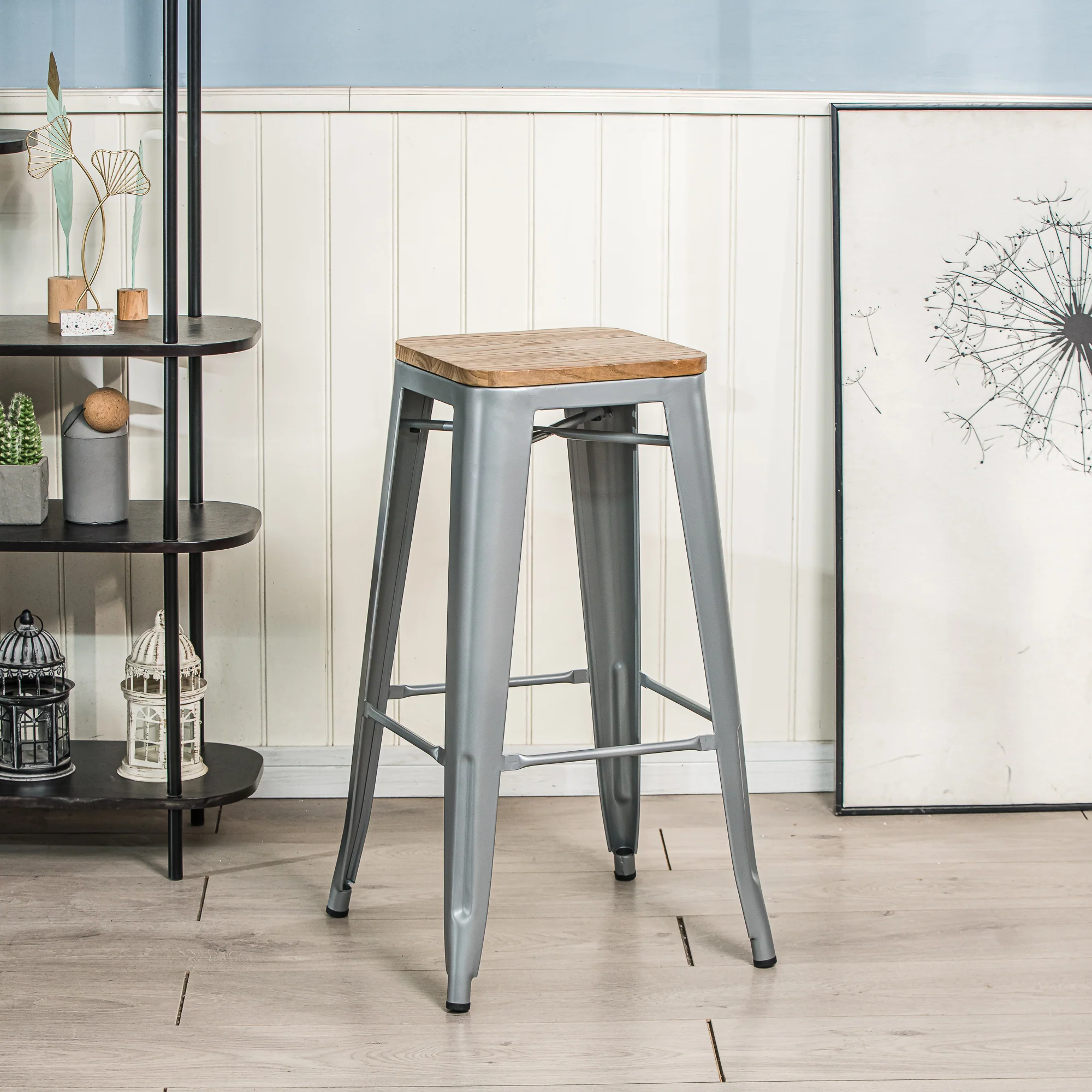 NASH - Lot de 4 tabourets de bar en métal et bois gris