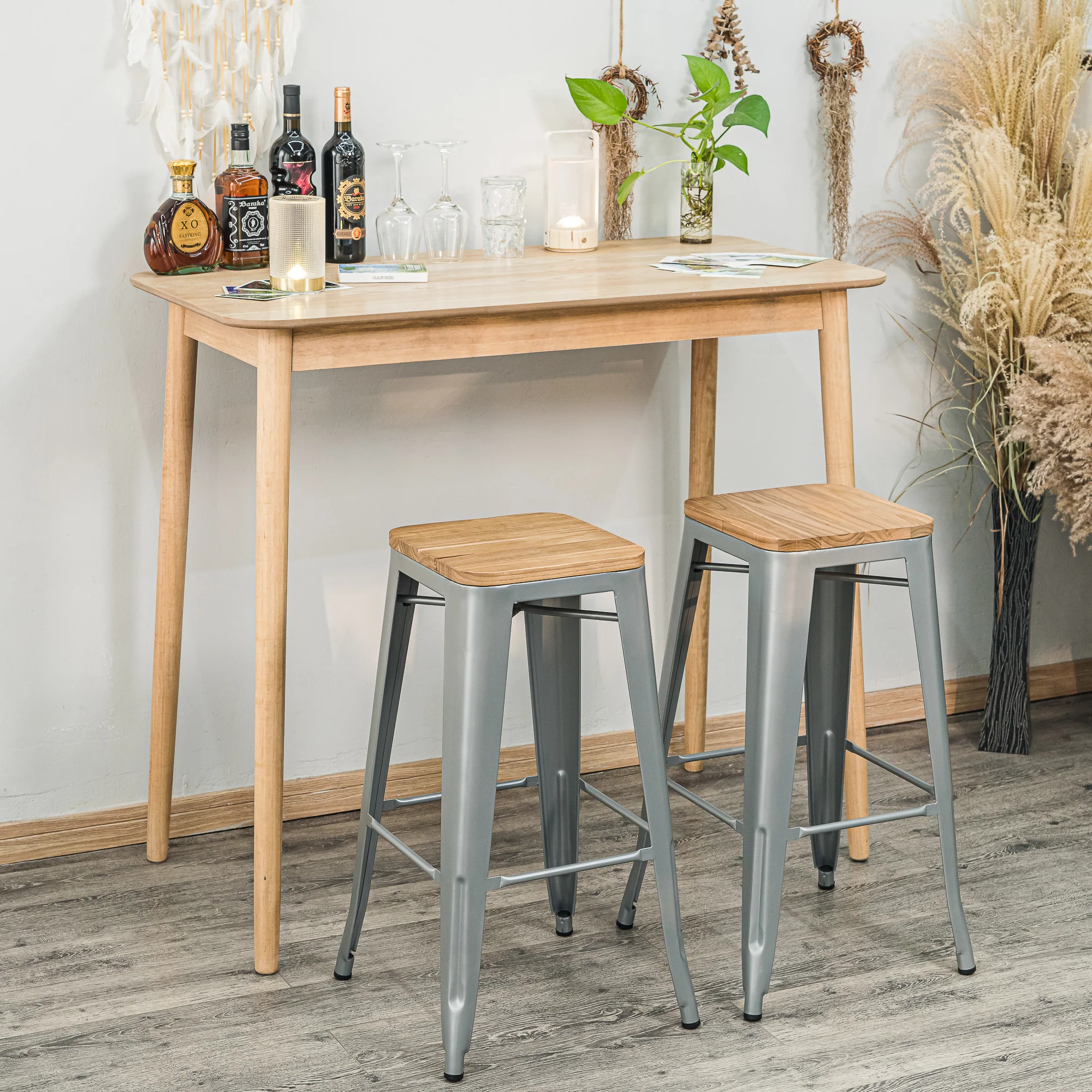 NASH - Lot de 4 tabourets de bar en métal et bois gris - Image 3
