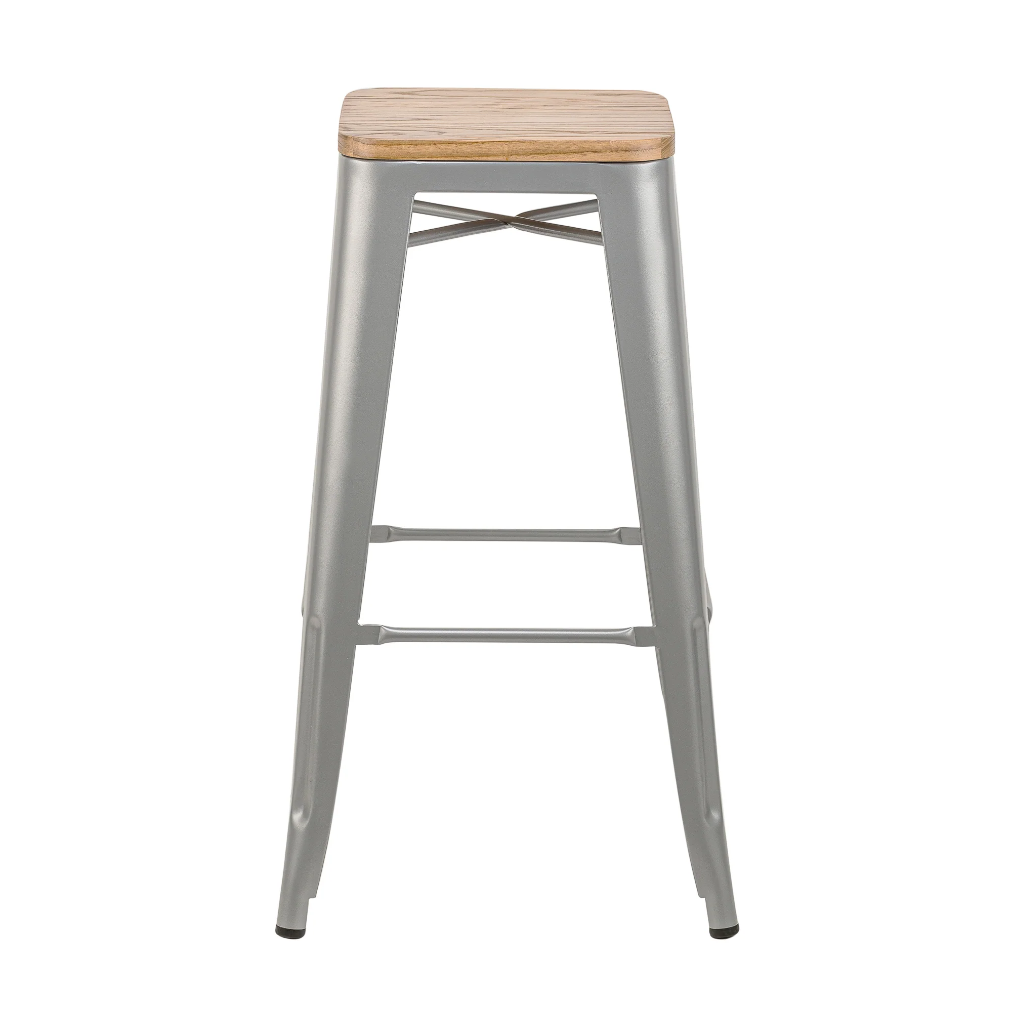 NASH - Lot de 4 tabourets de bar en métal et bois gris - Image 5