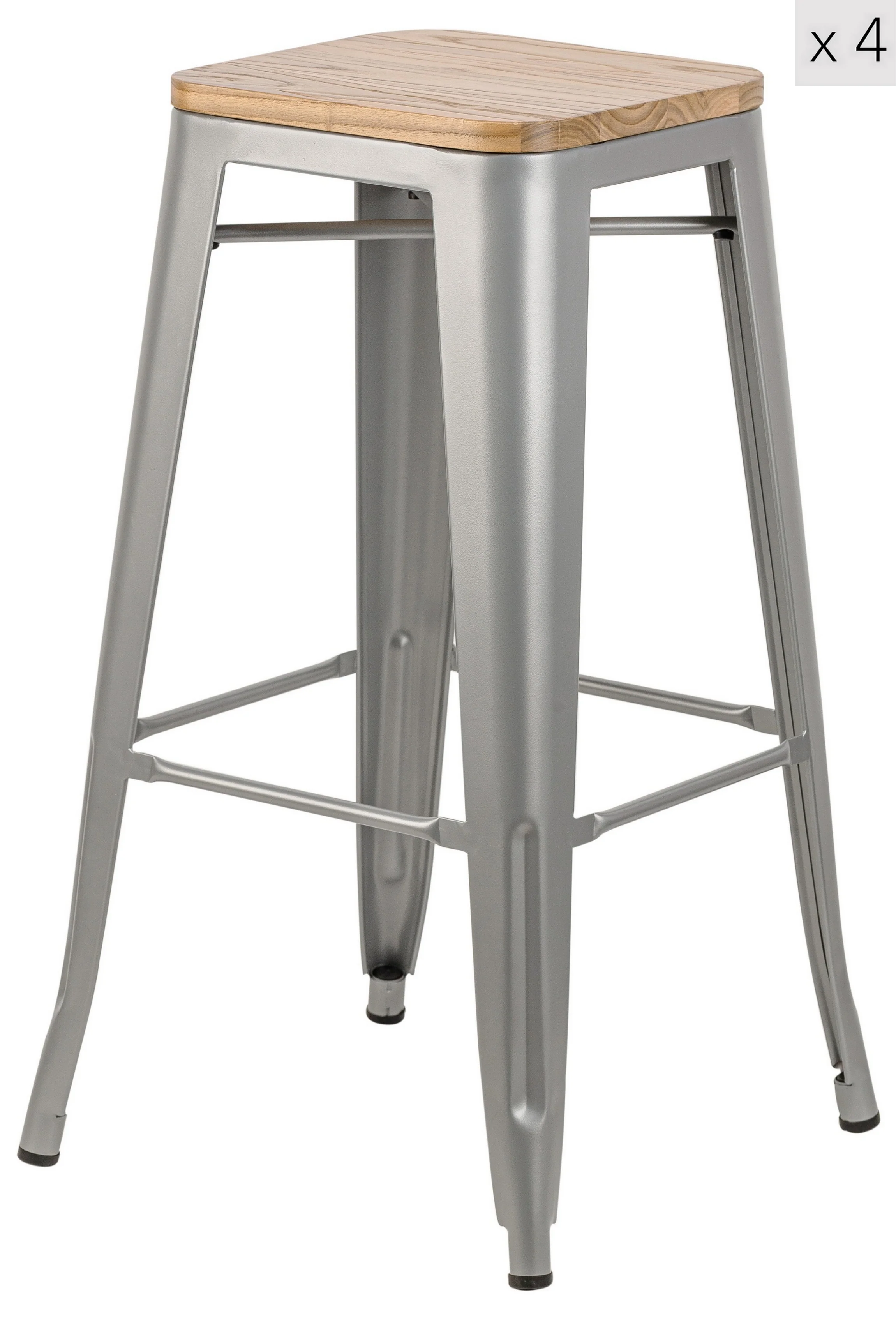 NASH - Lot de 4 tabourets de bar en métal et bois gris - Image 8