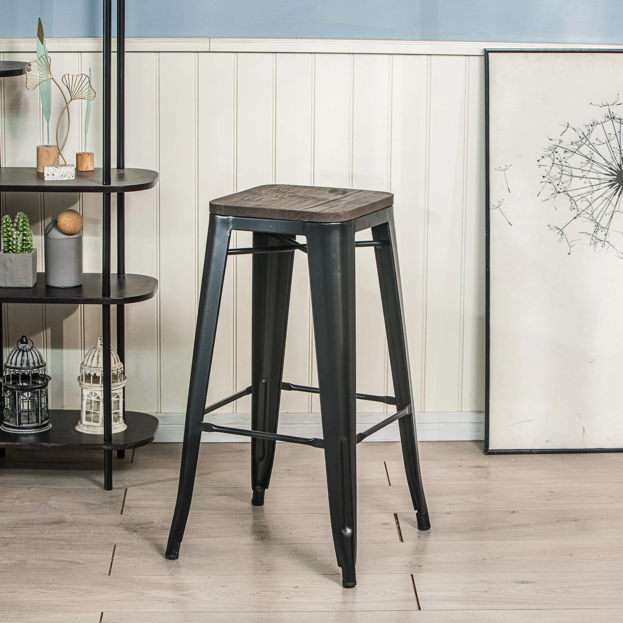 NASH - Lot de 4 tabourets de bar en métal et bois noir - Image 2