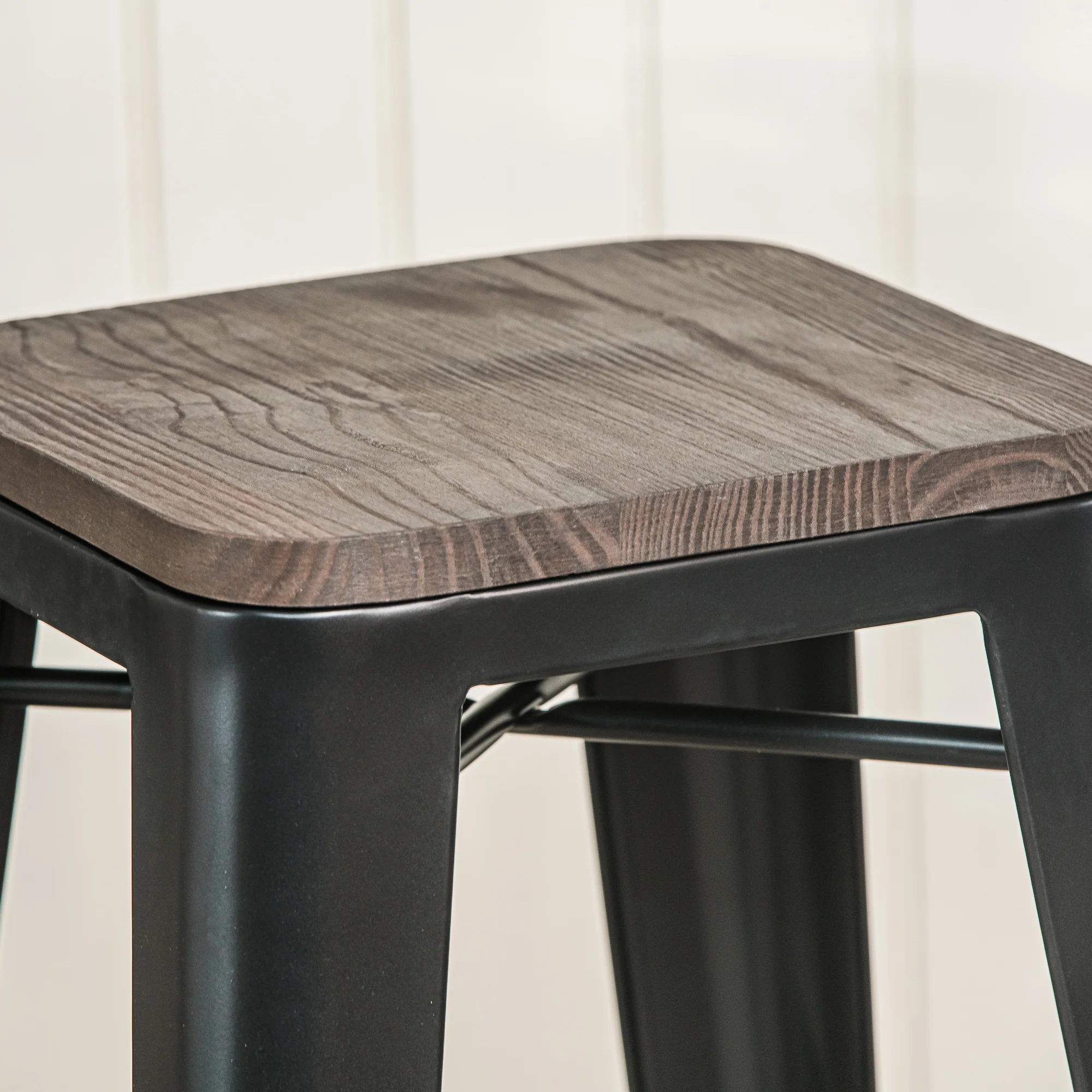 NASH - Lot de 4 tabourets de bar en métal et bois noir - Image 3