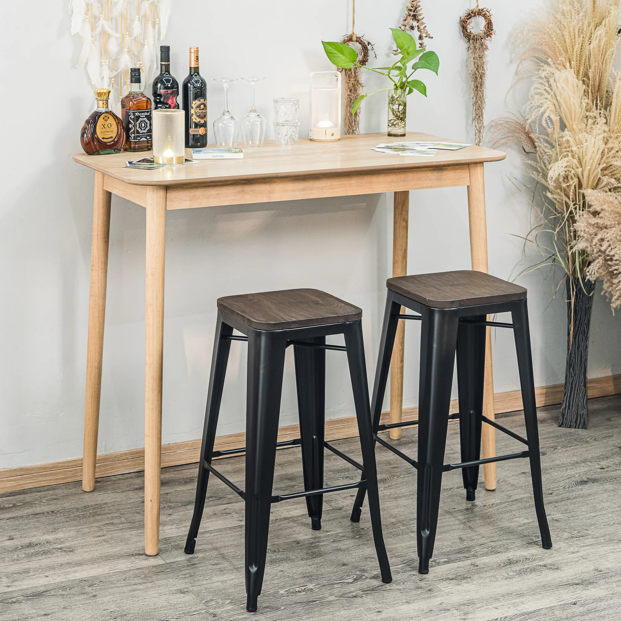 NASH - Lot de 4 tabourets de bar en métal et bois noir - Image 6