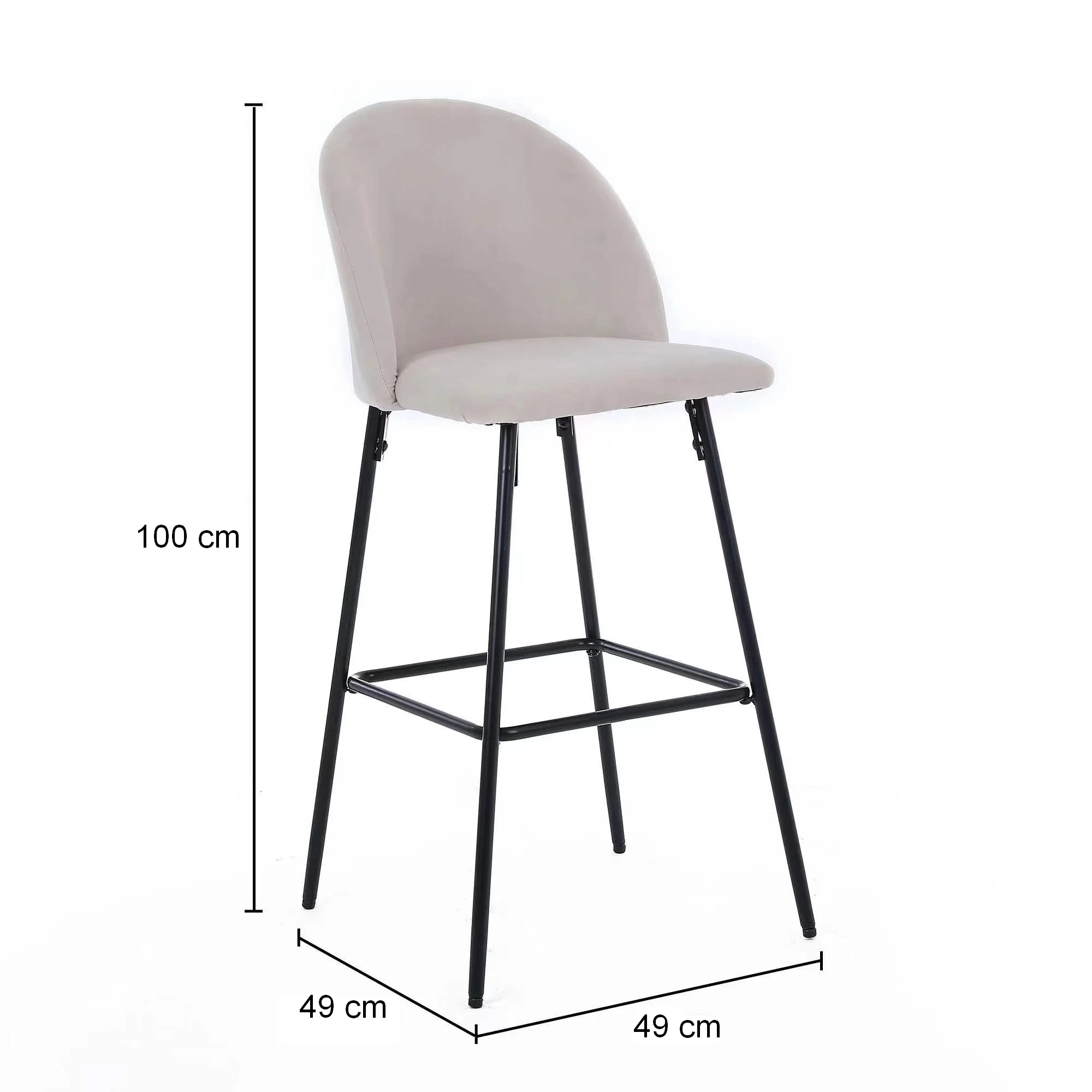 NILSSON - Lot de 2 tabourets de bar en métal et velours beige - Image 4