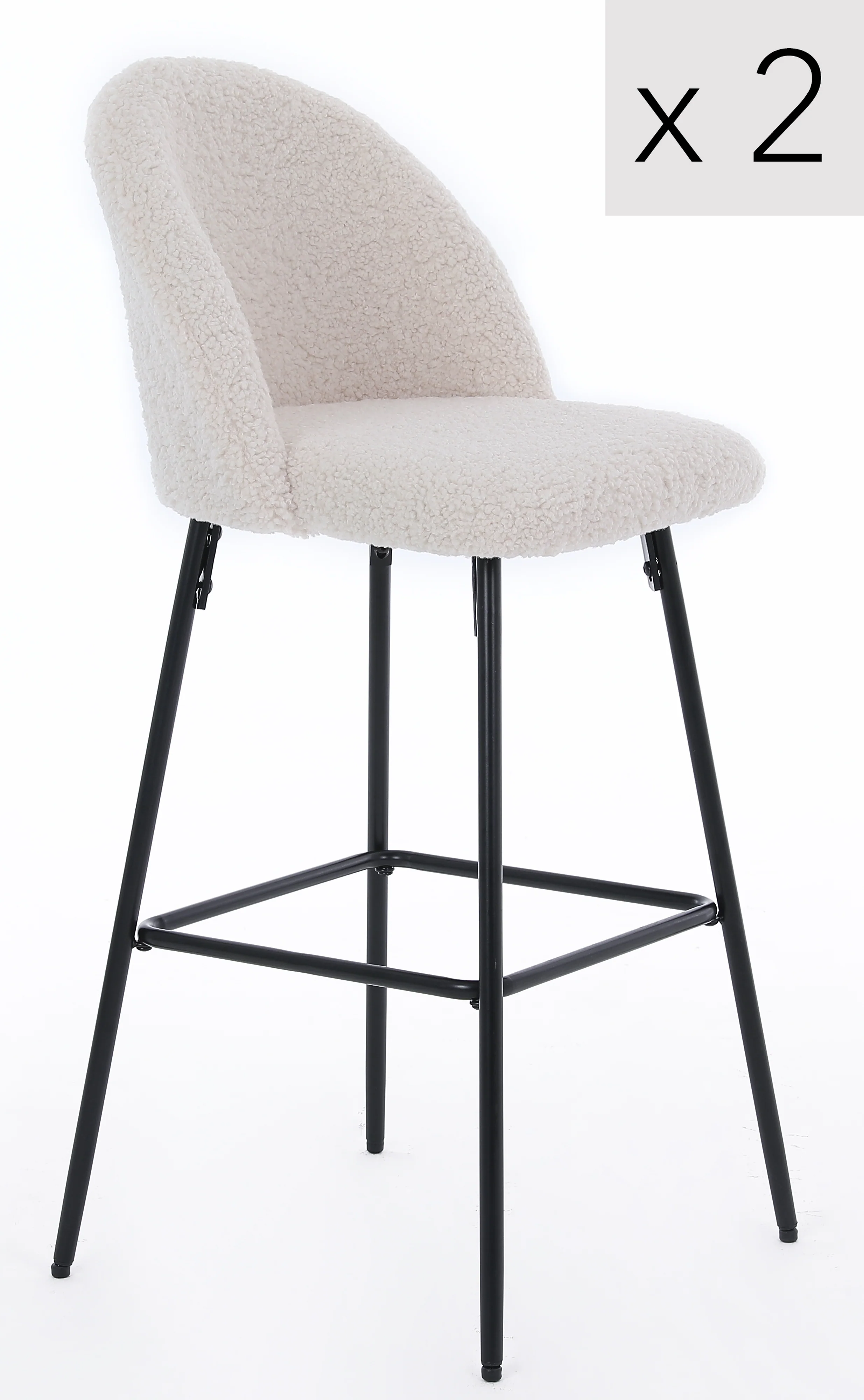 NILSSON - Lot de 2 tabourets de bar en métal et bouclettes blanches - Image 6