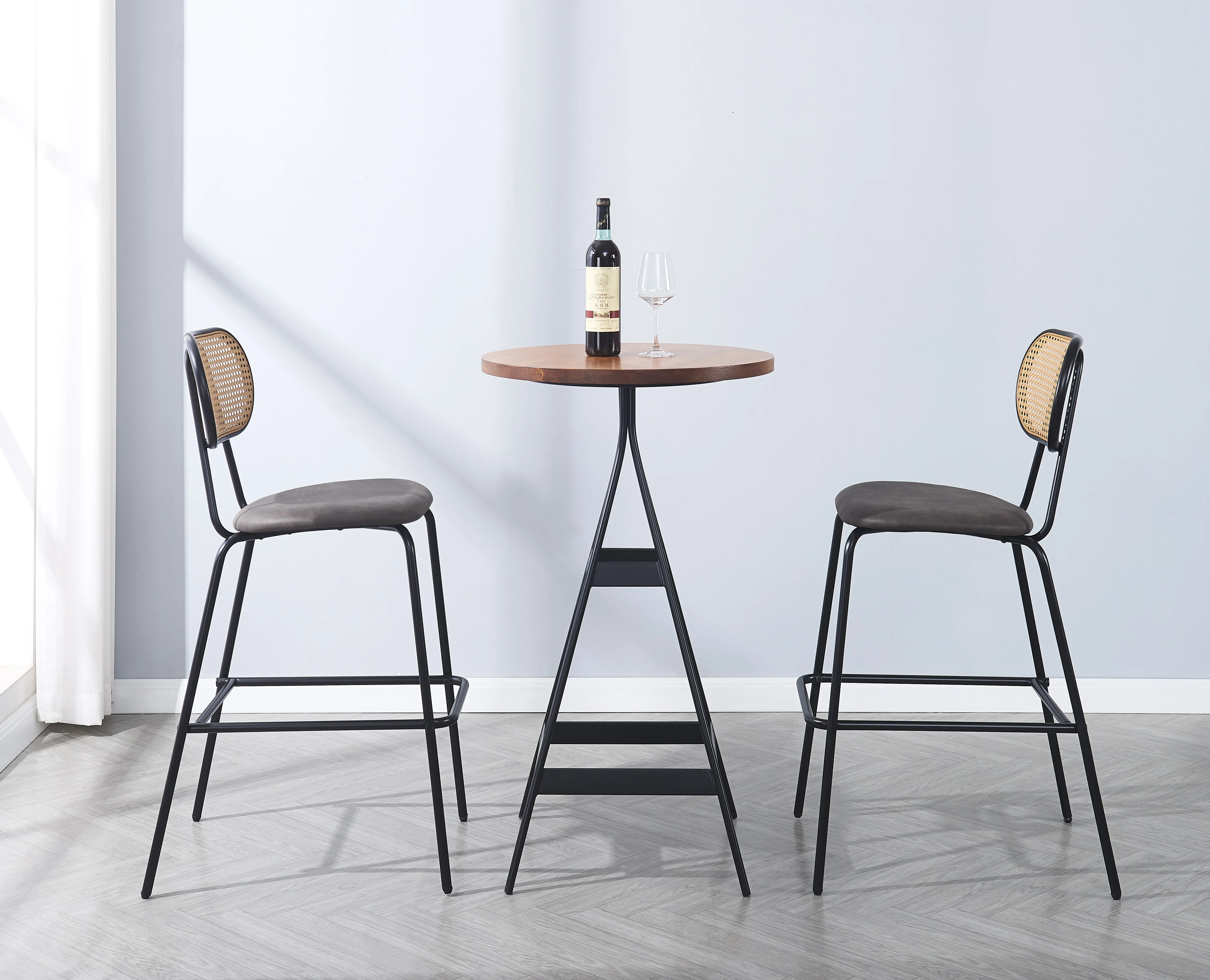 OREBRO - Lot de 2 tabourets de bar en métal et cannage suèdine noir - Image 4