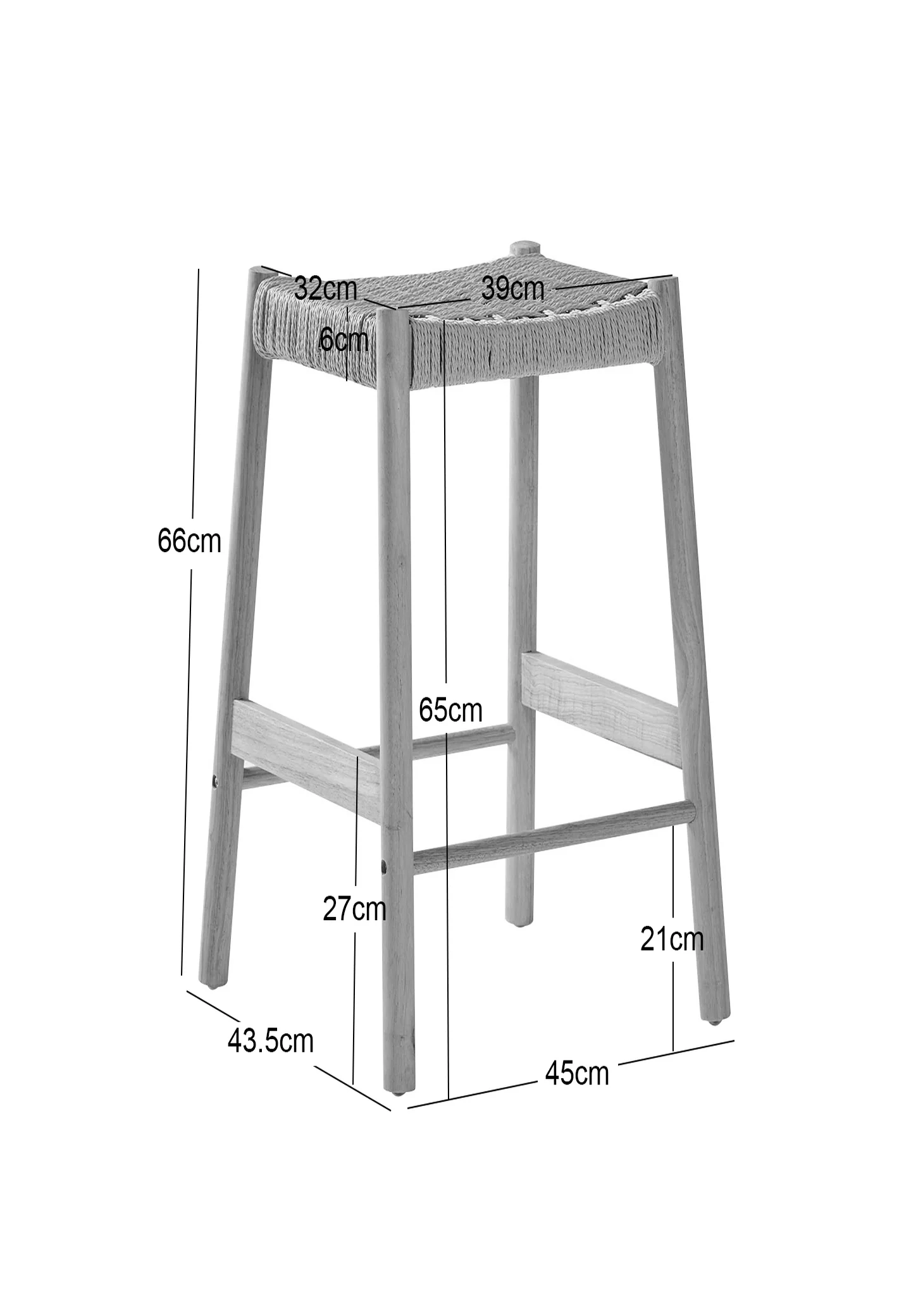 SALTA - Lot de 2 tabourets de bar en bois massif et corde - Image 4