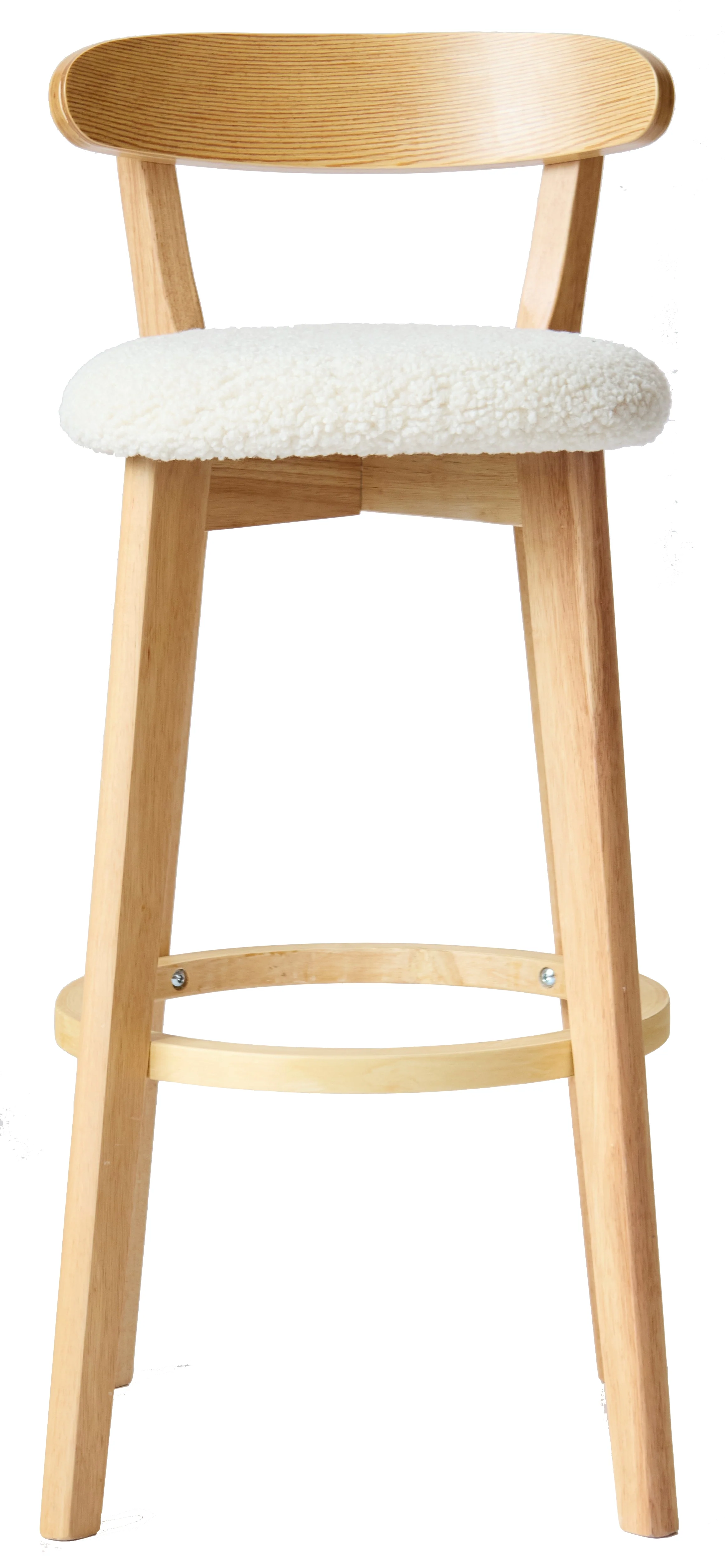 VITORIA - Lot de 2 tabourets de bar en bois et bouclettes blanches - Image 7