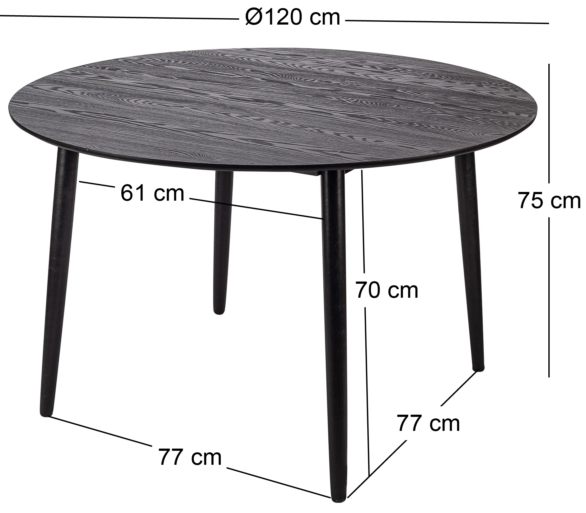 TRADITION - Table a manger ronde 6 personnes en pin massif D120 noir - Image 4