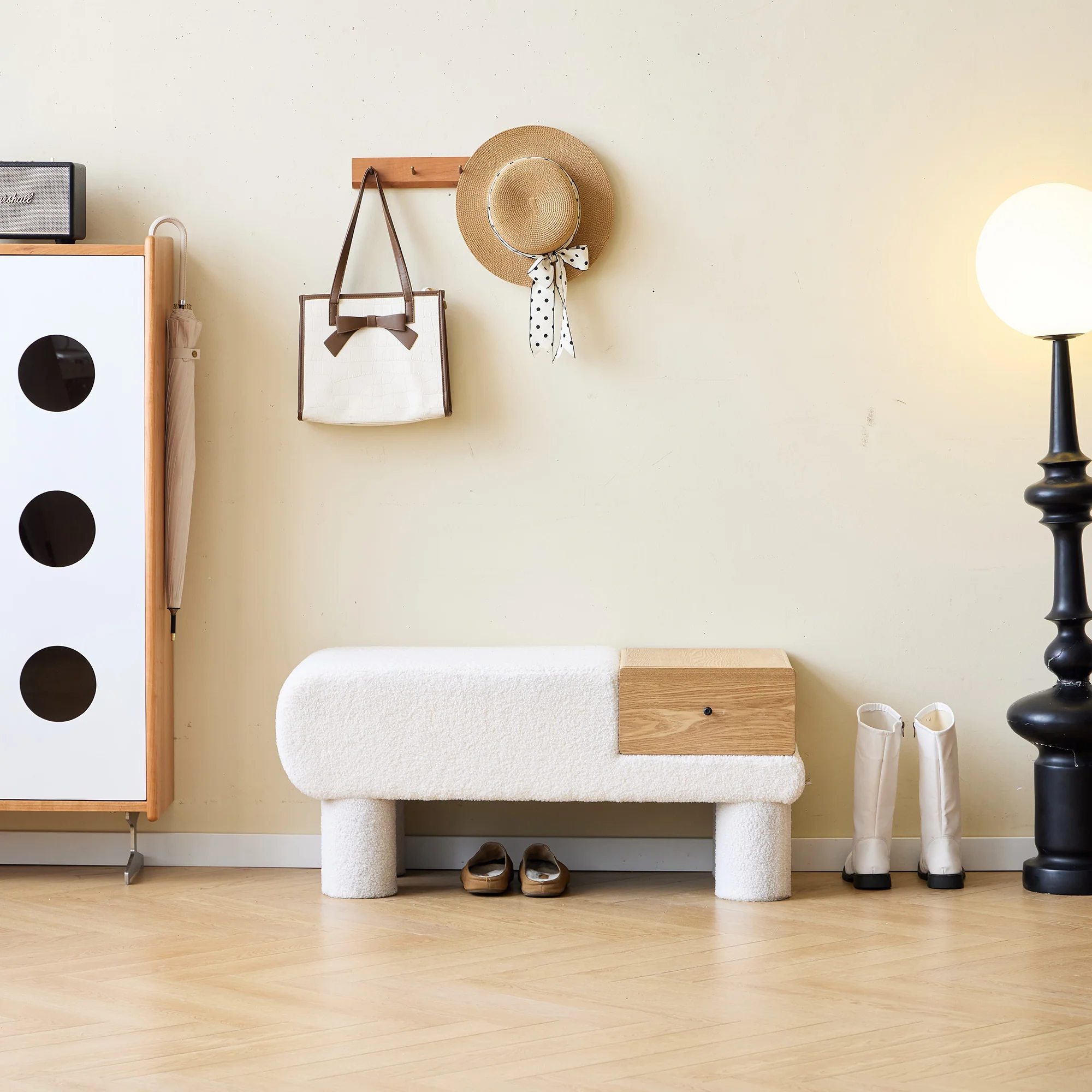 VADSO - Banc avec rangement en bouclettes blanches - Image 2