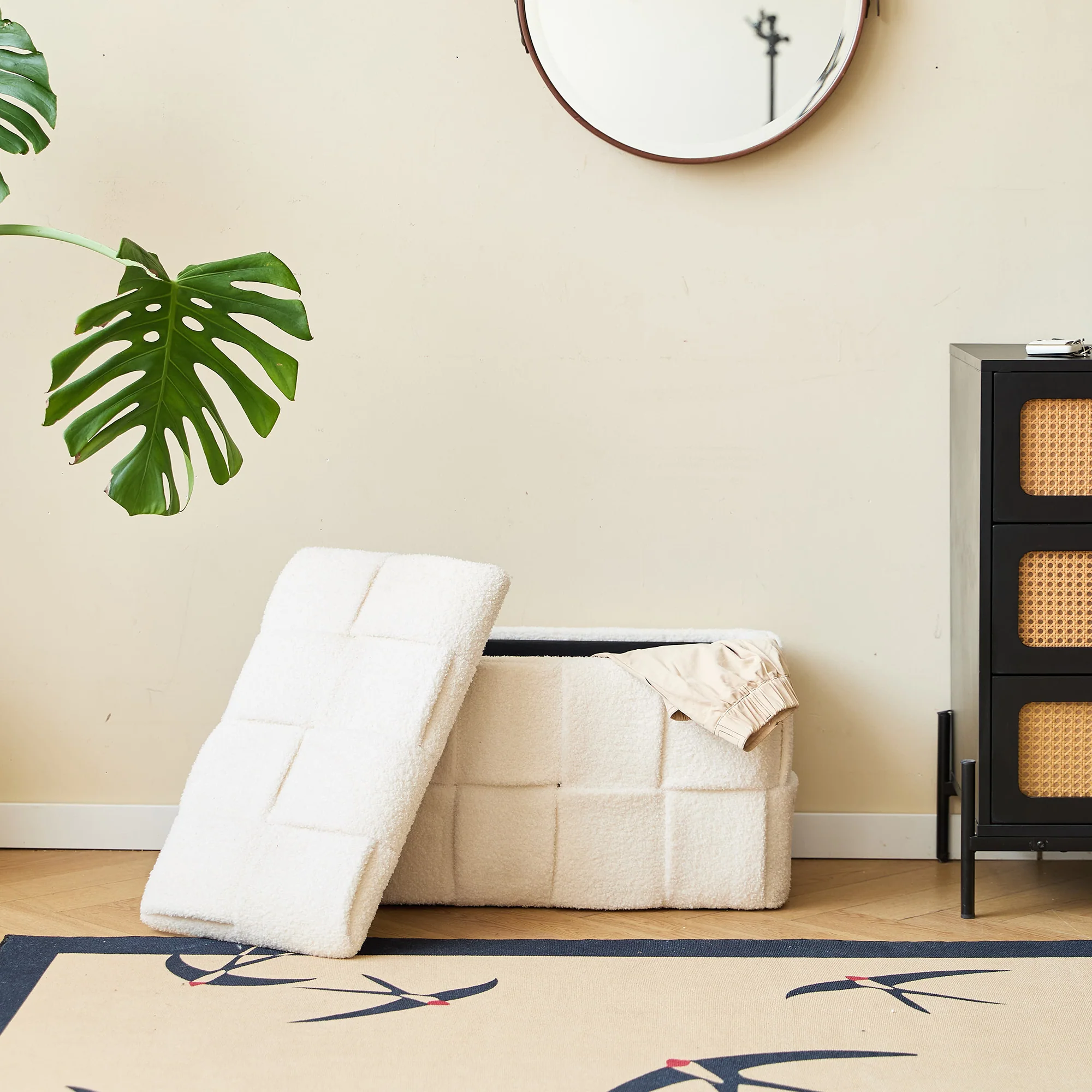 VANERN - Banc avec rangement en bouclettes blanches - Image 2
