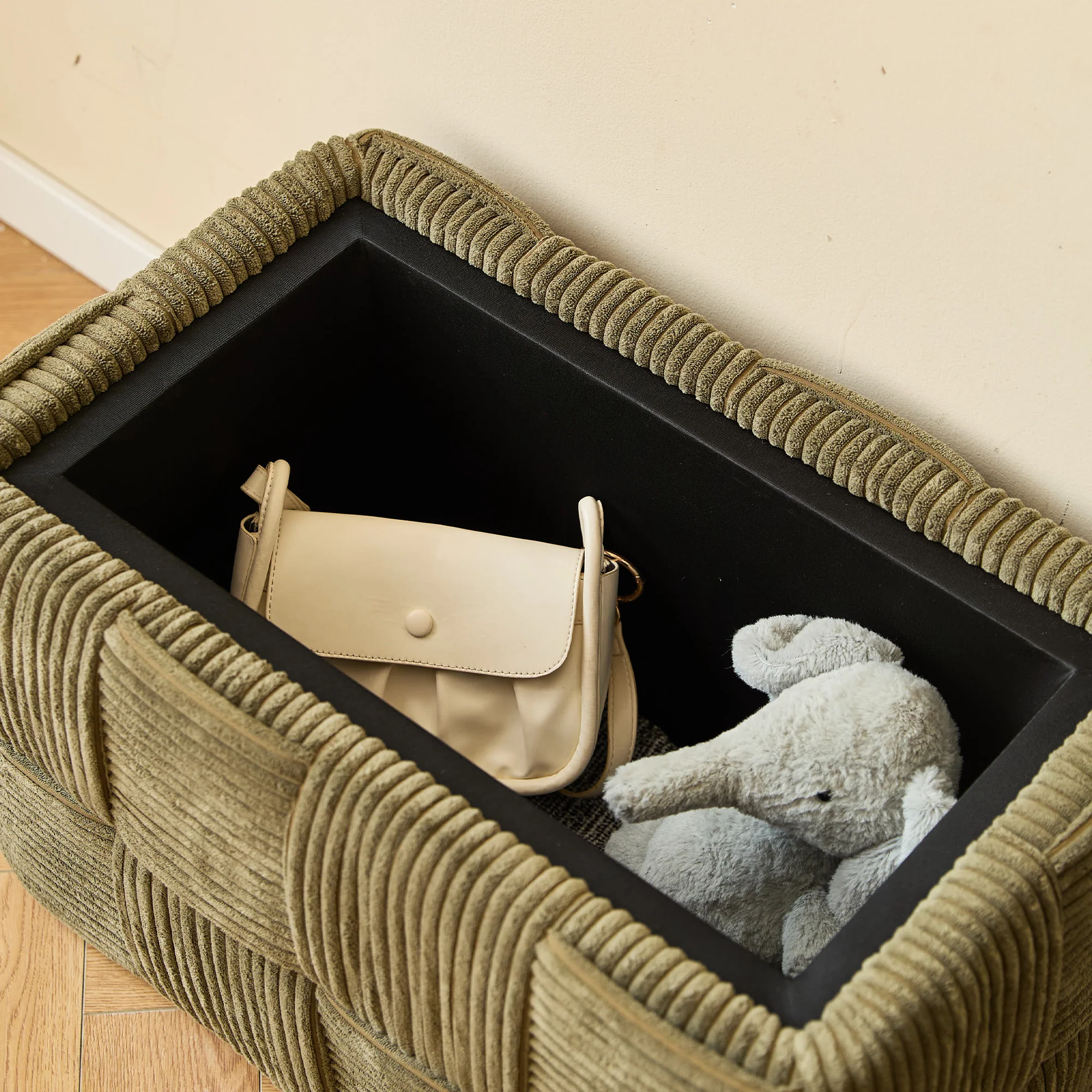 VANERN - Banc avec rangement en velours côtelé vert - Image 2